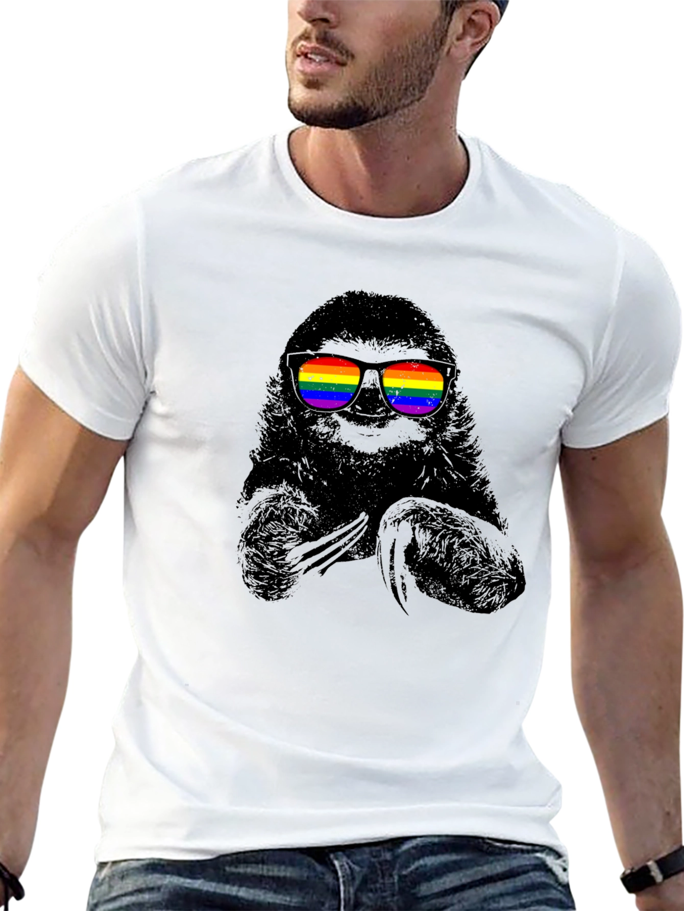 Sloth with Rainbow Glasses Graphic Tee