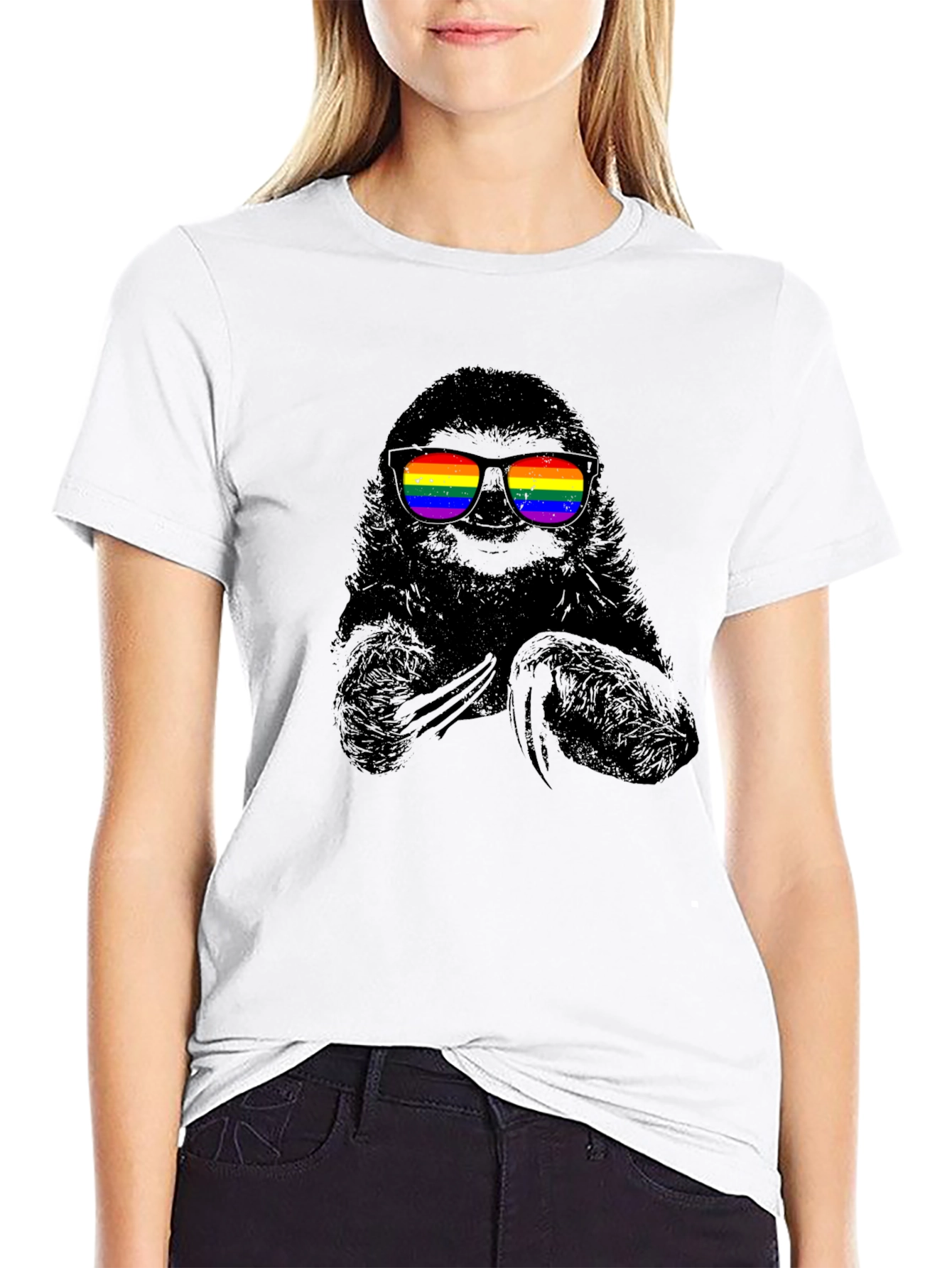 Sloth with Rainbow Glasses Graphic Tee