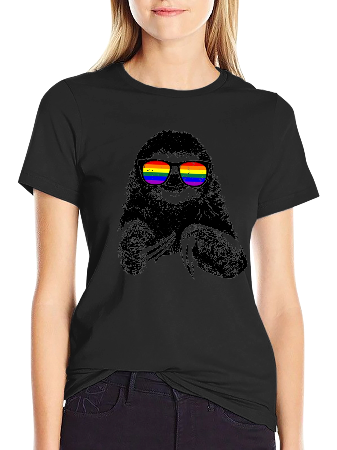 Sloth with Rainbow Glasses Graphic Tee