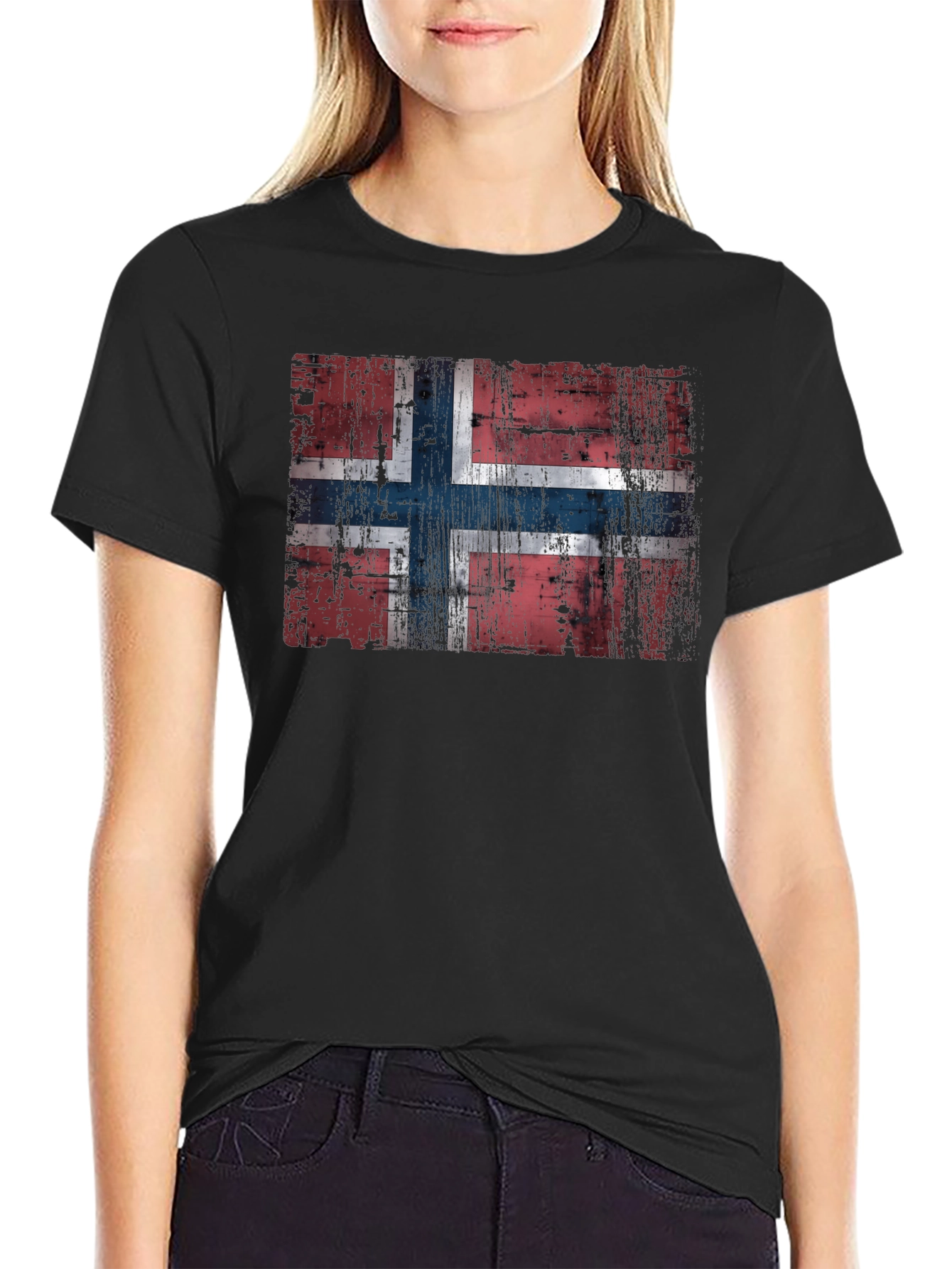 Distressed Norway Flag Black T-Shirt