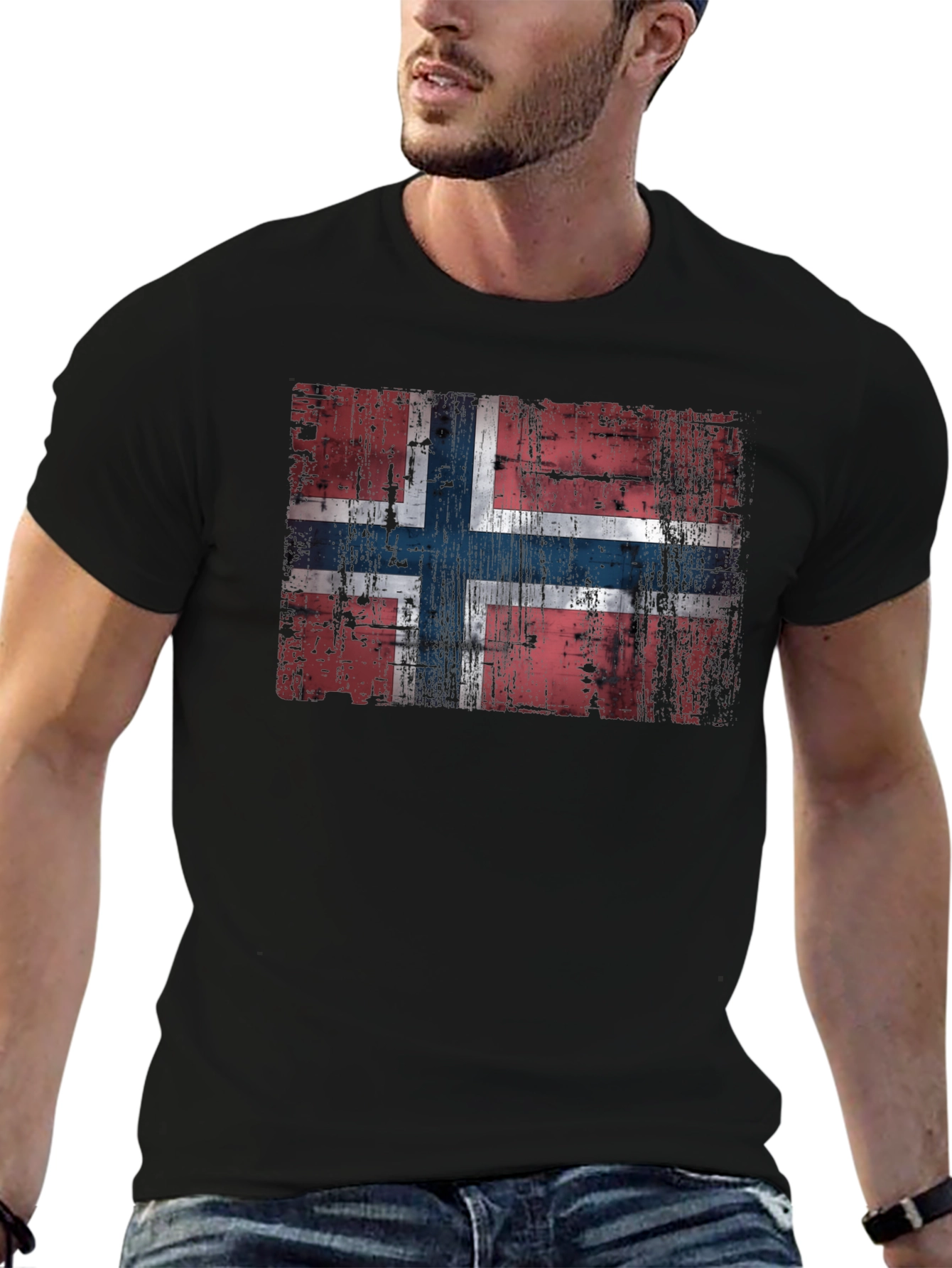 Distressed Norway Flag Black T-Shirt