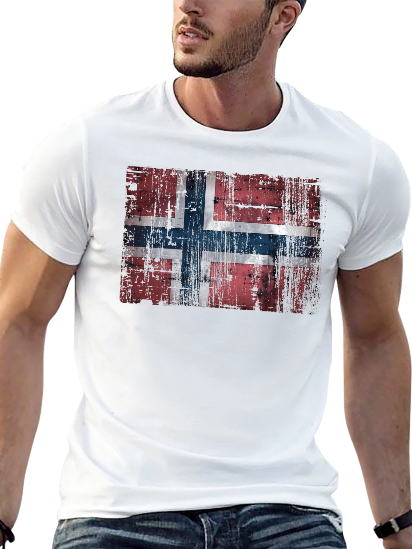 Distressed Norway Flag Black T-Shirt