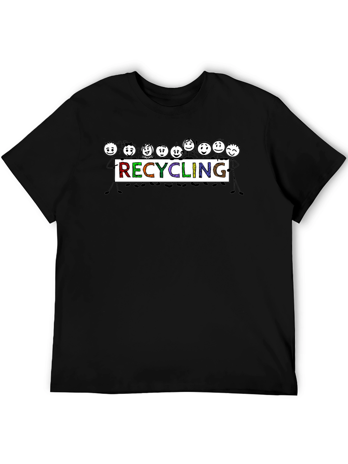 Recycling People Graphic Tee - Black Cotton T-Shirt