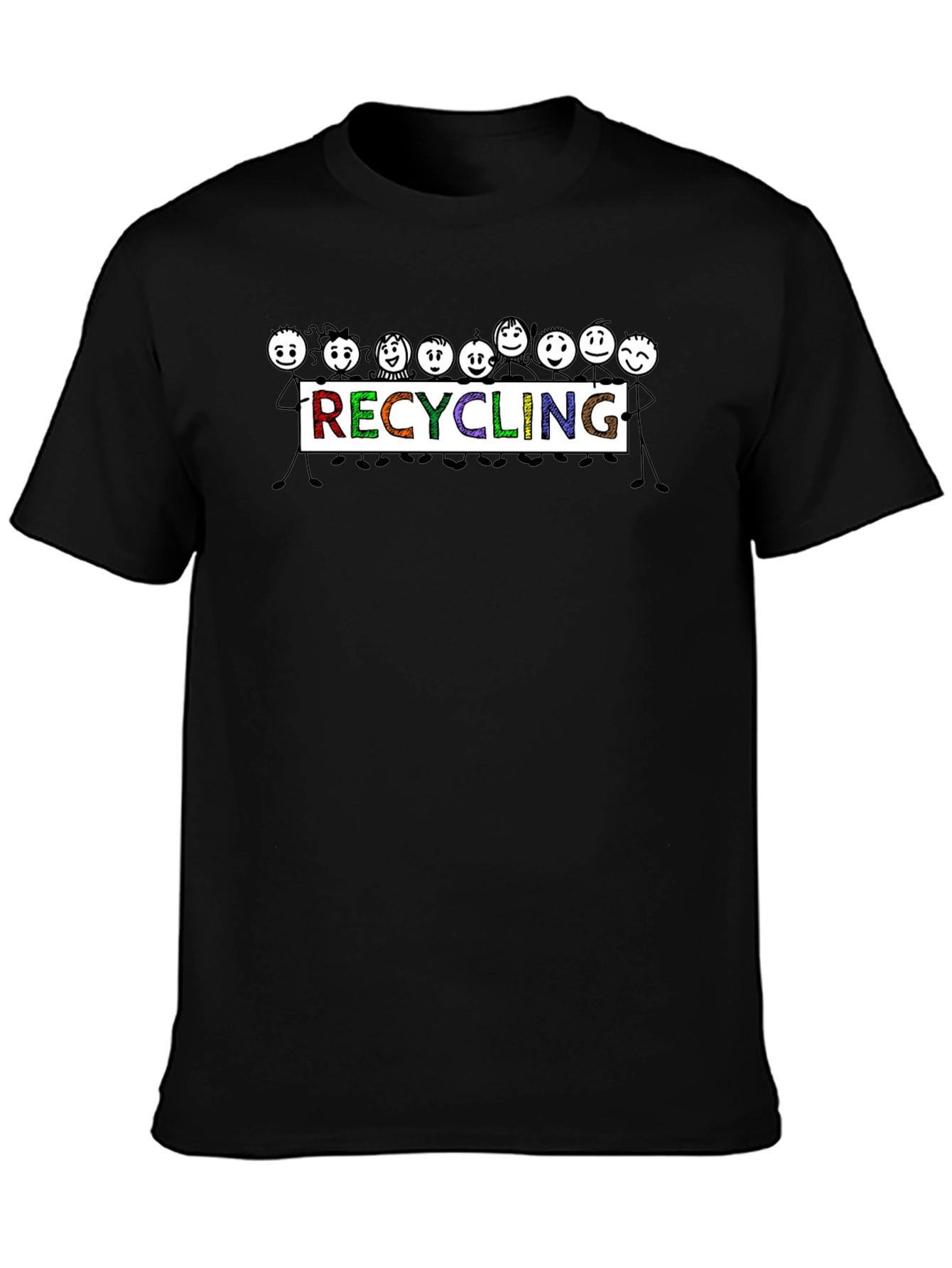 Recycling People Graphic Tee - Black Cotton T-Shirt