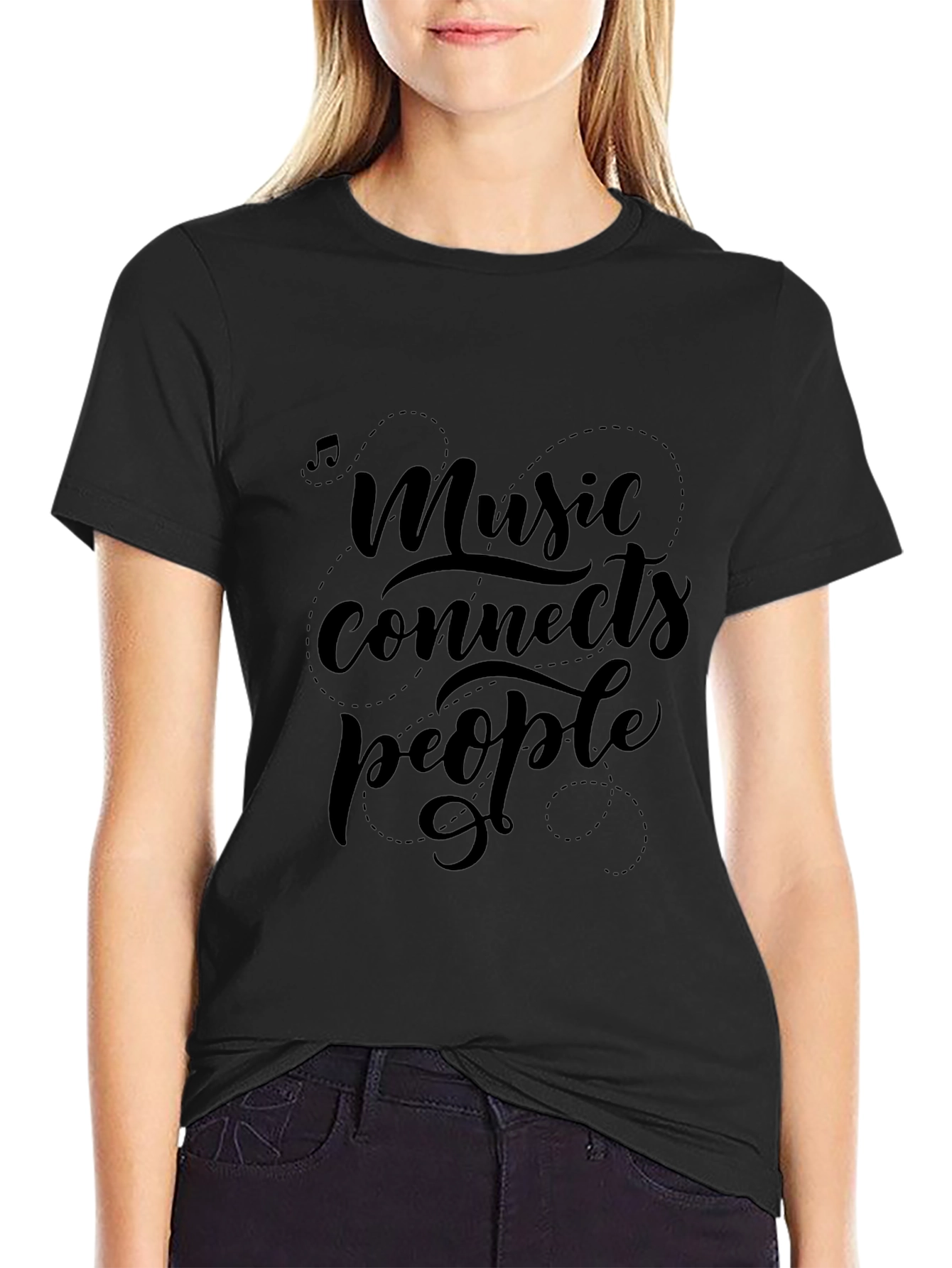 Music Connects People Black Graphic T-Shirt
