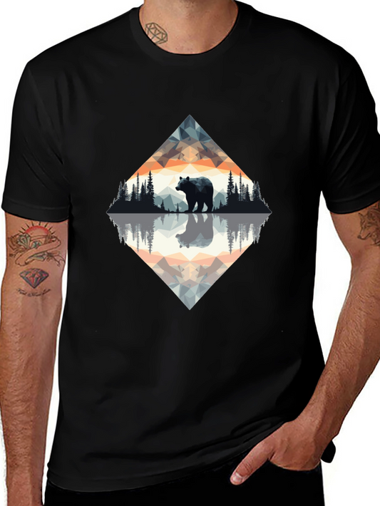 Geometric Bear Graphic Tee - Nature Inspired Design
