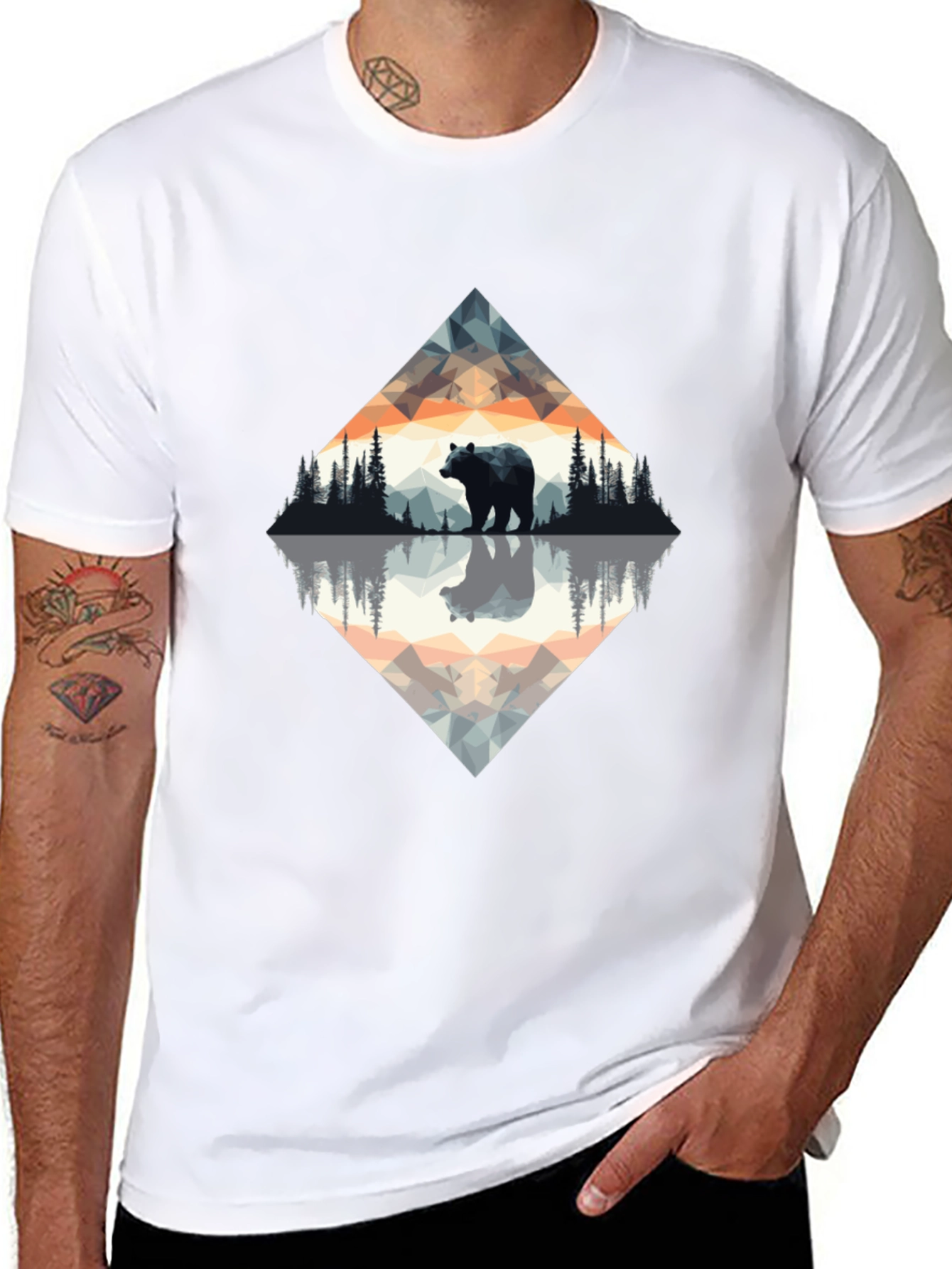 Geometric Bear Graphic Tee - Nature Inspired Design