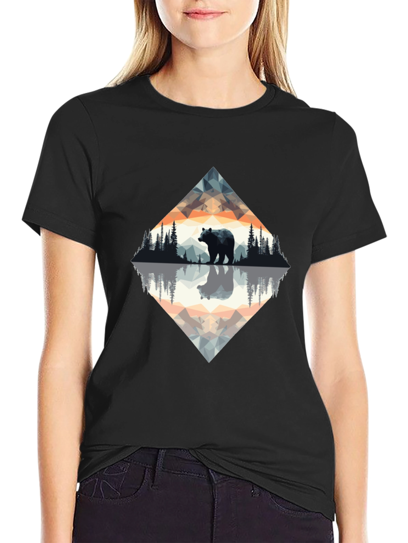 Geometric Bear Graphic Tee - Nature Inspired Design