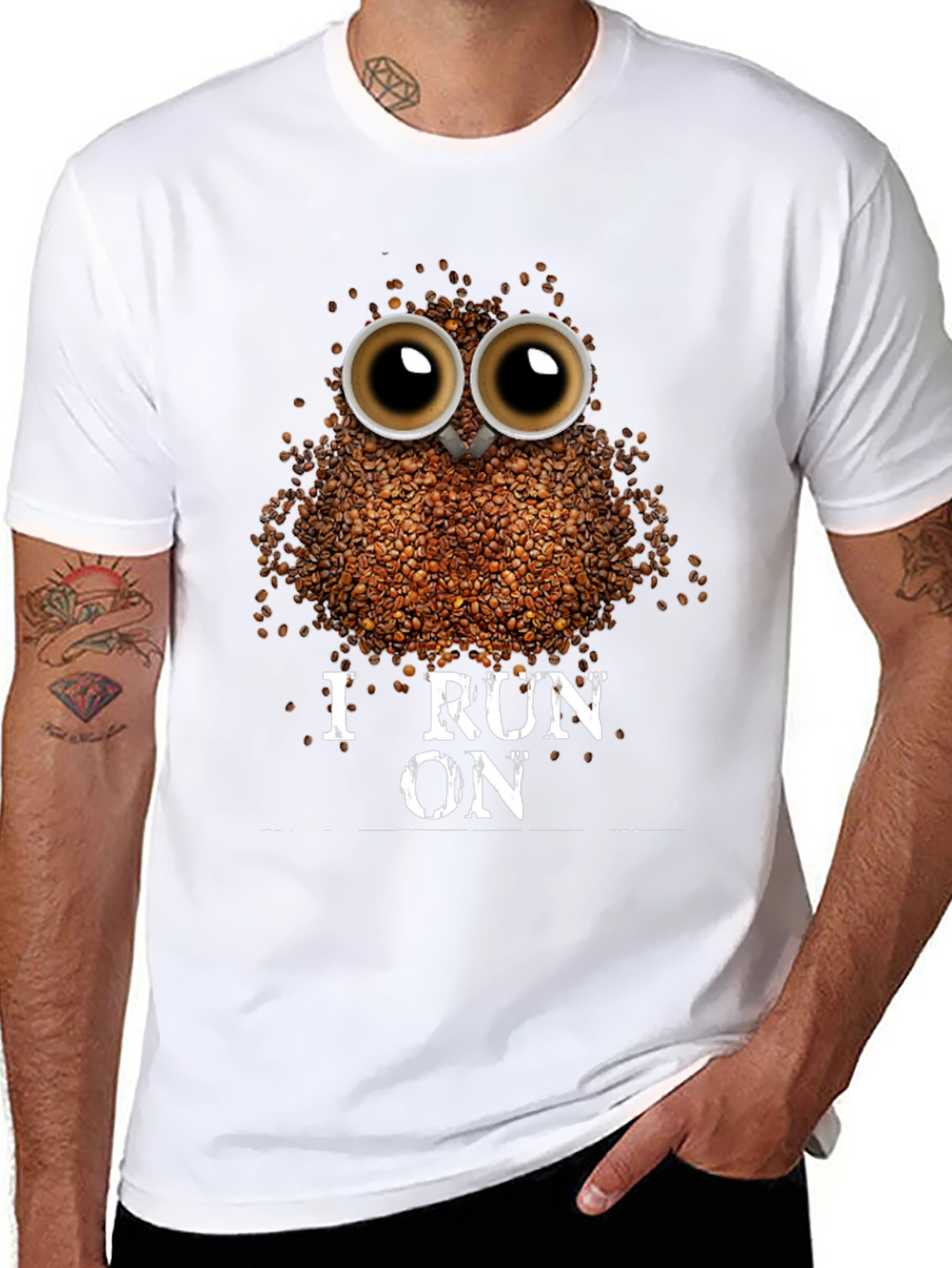 Coffee Bean Owl T-Shirt - I Run on Coffee