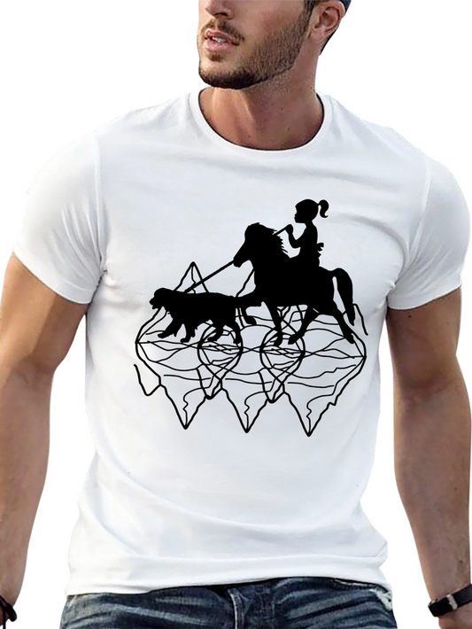 Black Graphic Tee - Horse Rider & Dog