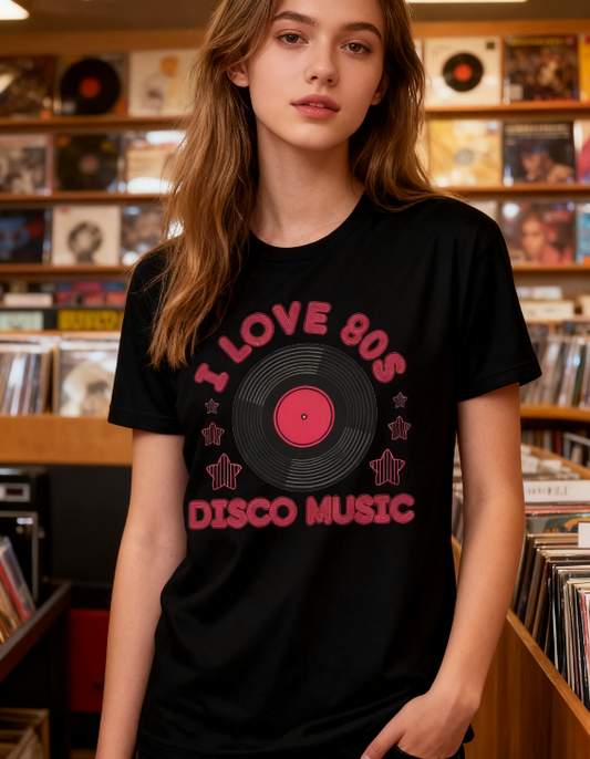 "I Love 80s Disco Music" Retro Graphic Tee