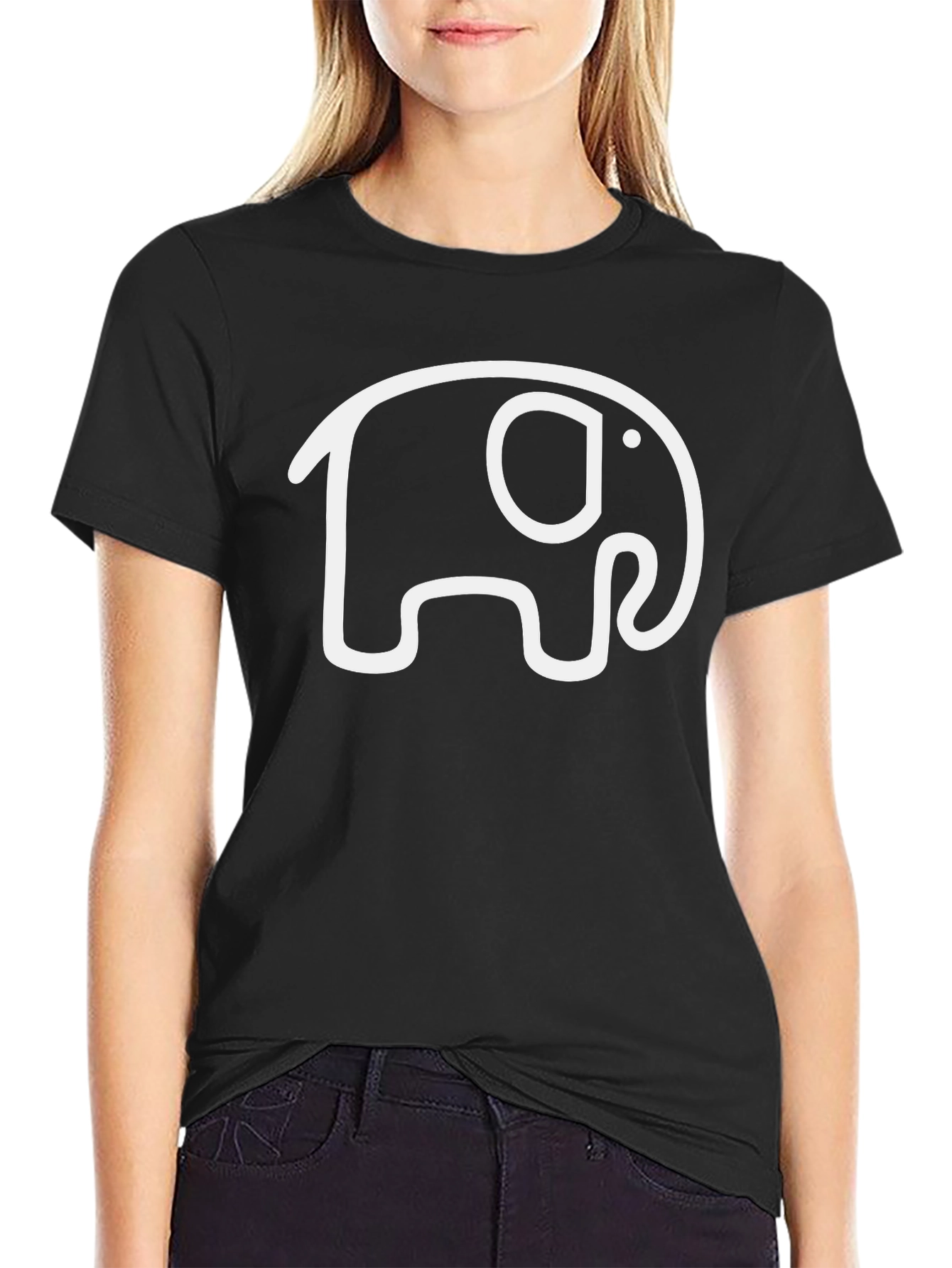 Elephant Outline Graphic Tee - Casual Black T-Shirt