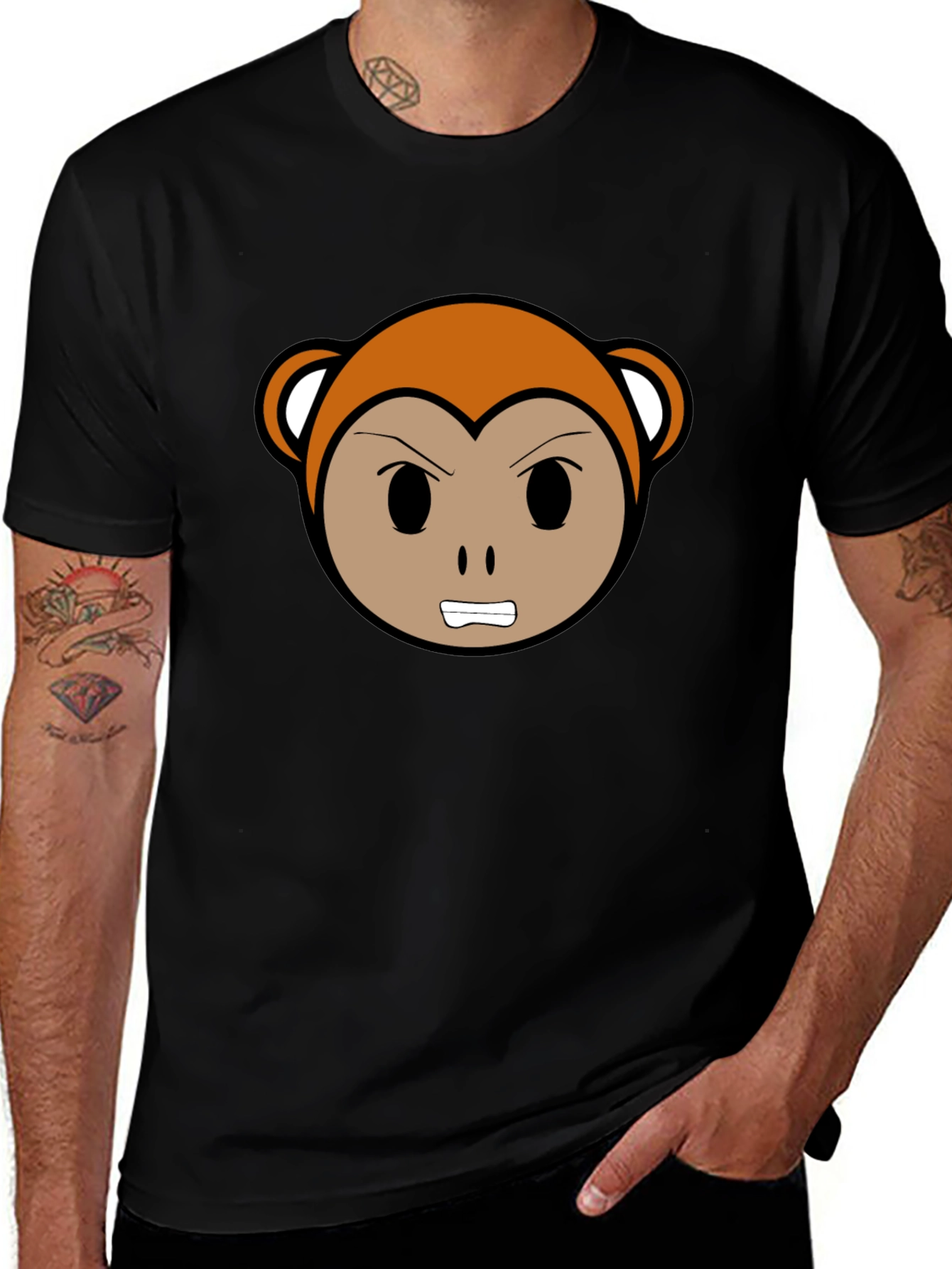 Angry Monkey Cartoon Black T-Shirt