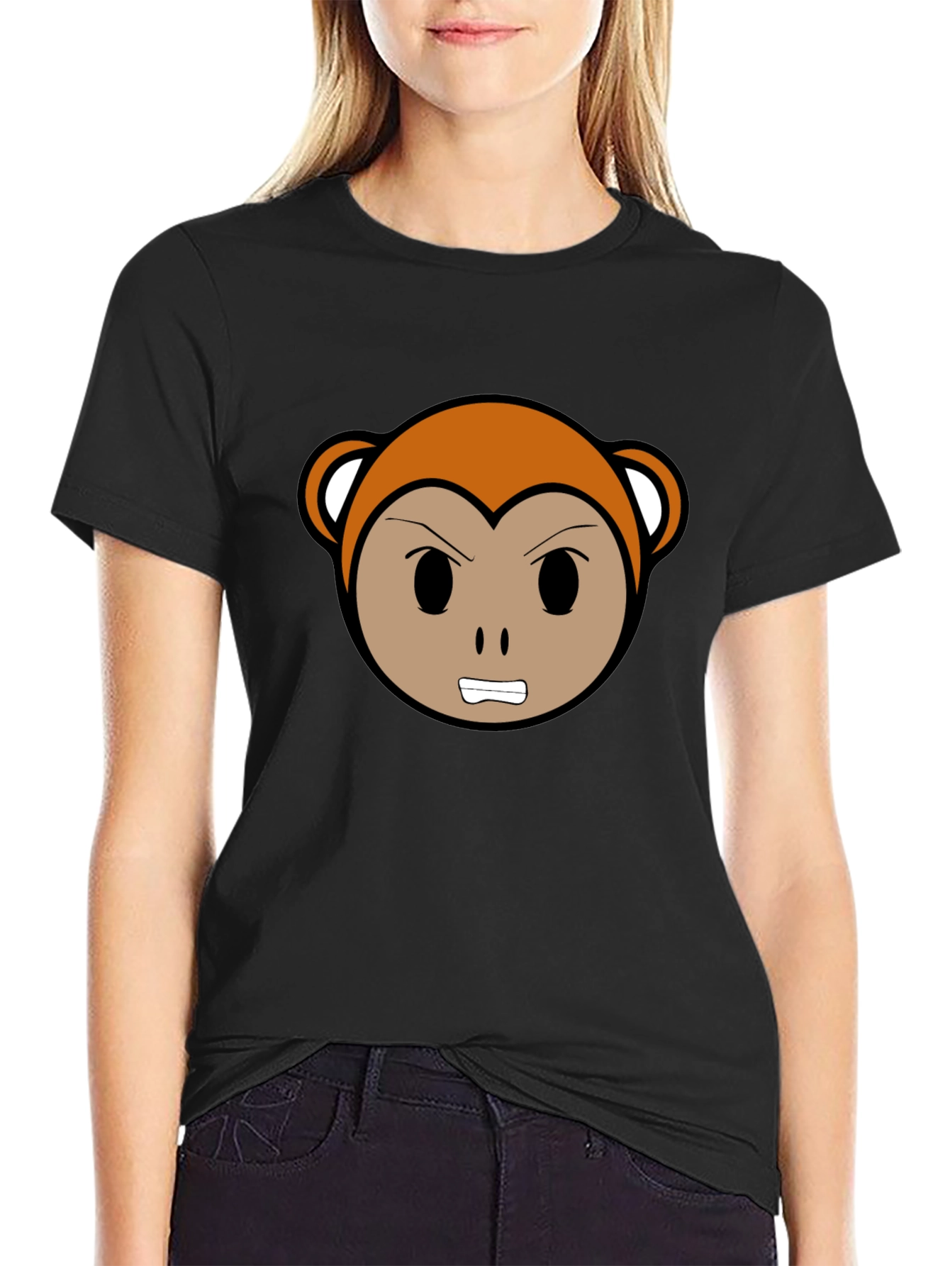 Angry Monkey Cartoon Black T-Shirt