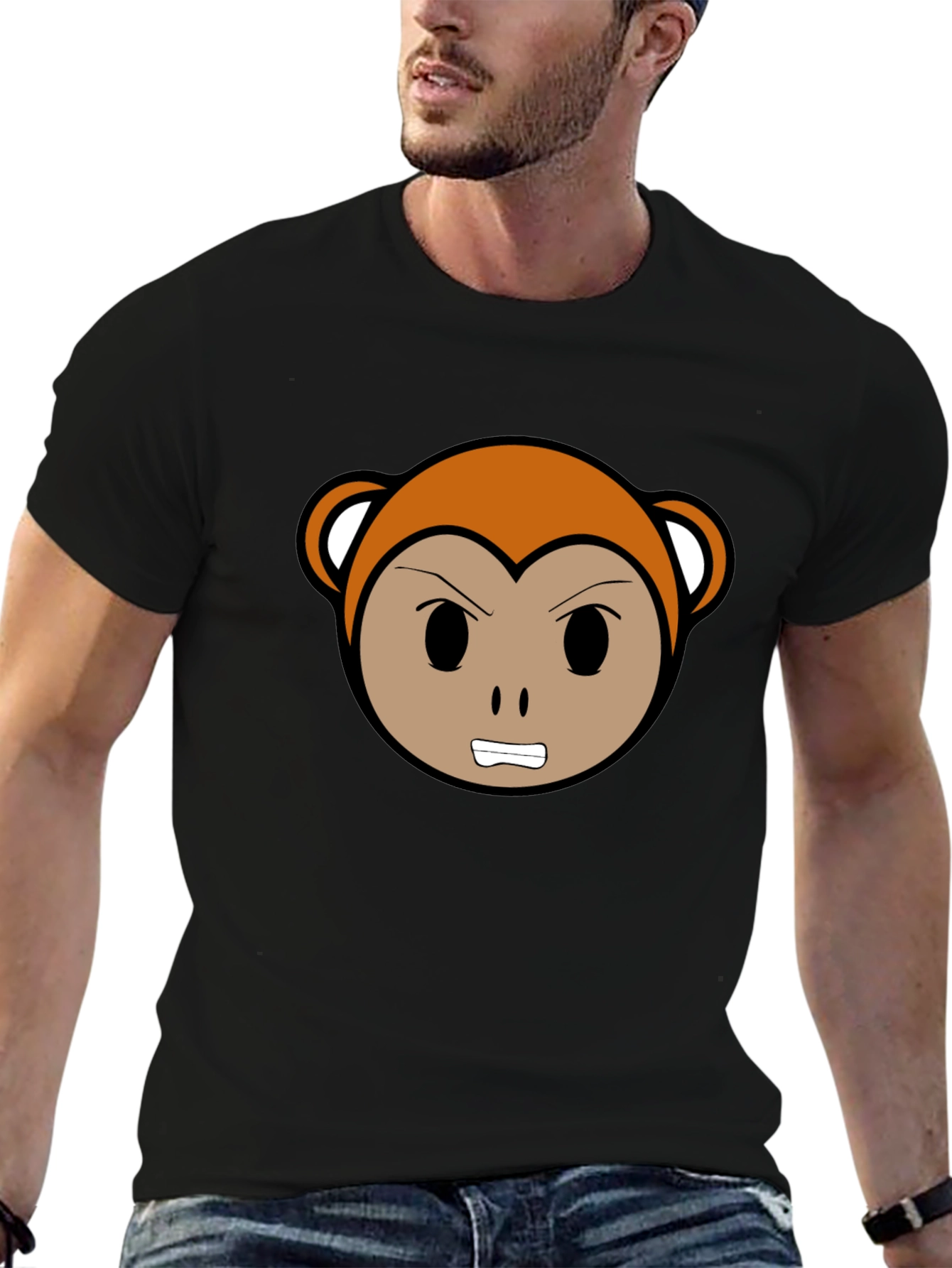Angry Monkey Cartoon Black T-Shirt