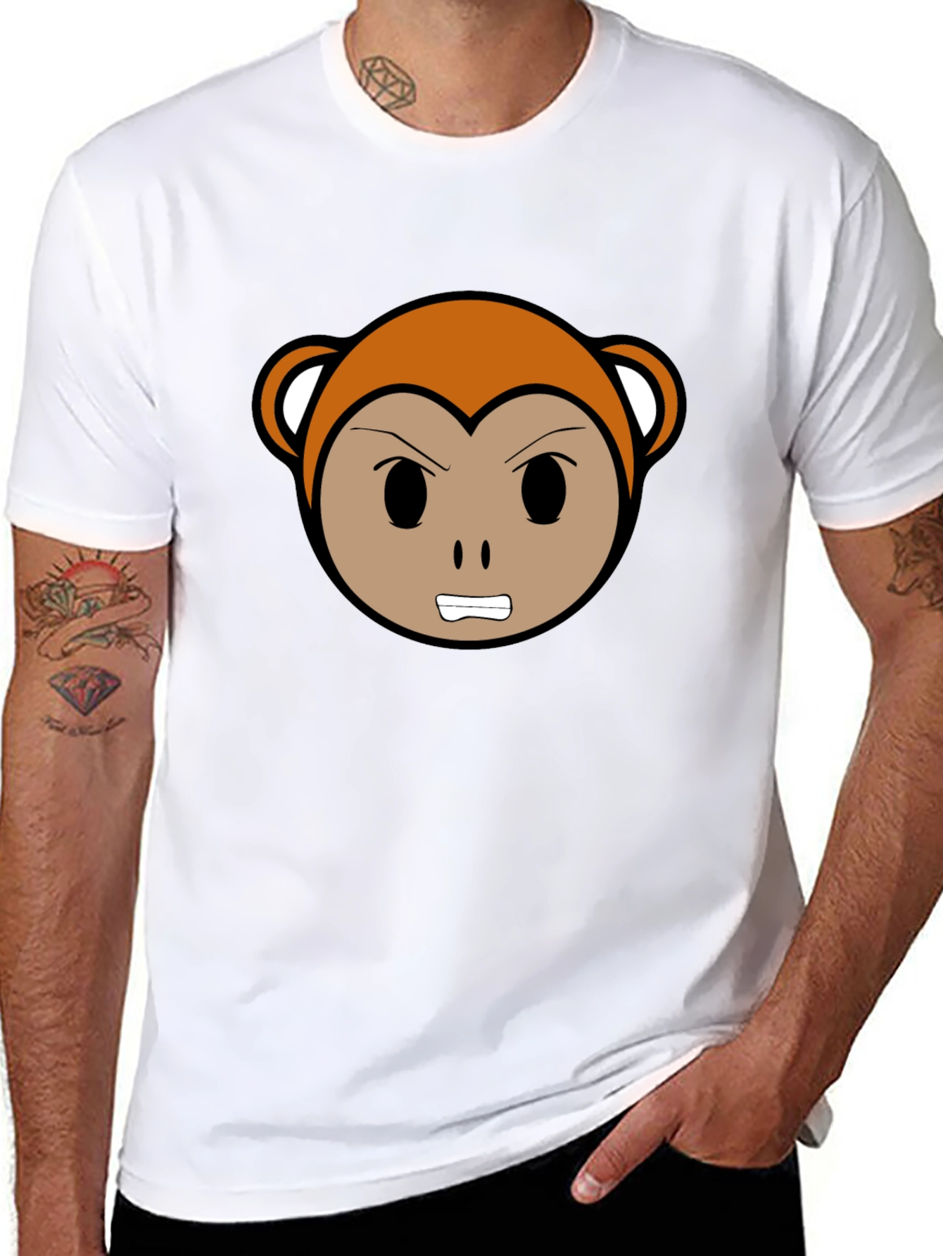 Angry Monkey Cartoon Black T-Shirt