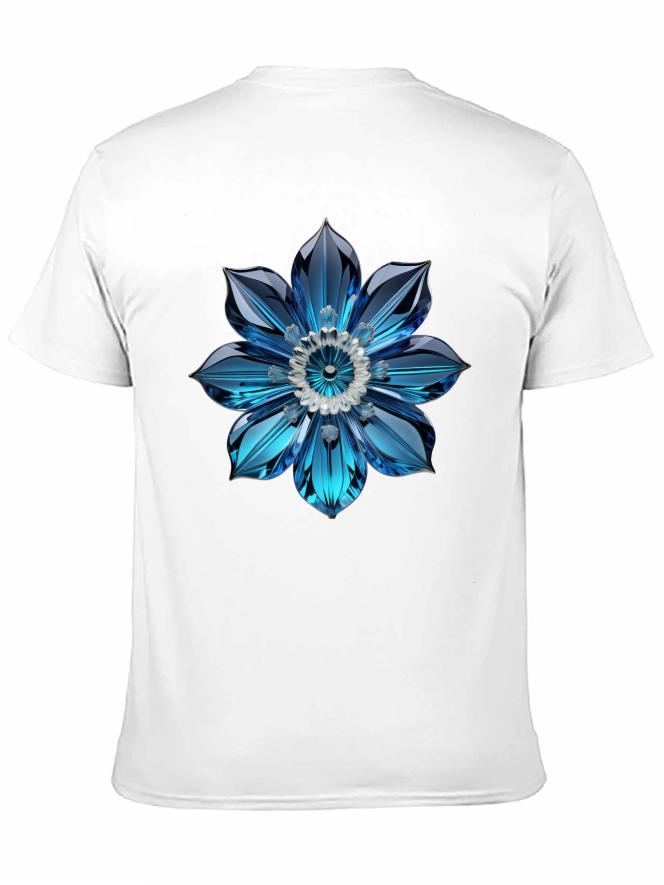 Mens Black T-Shirt with Blue Crystal Flower Design