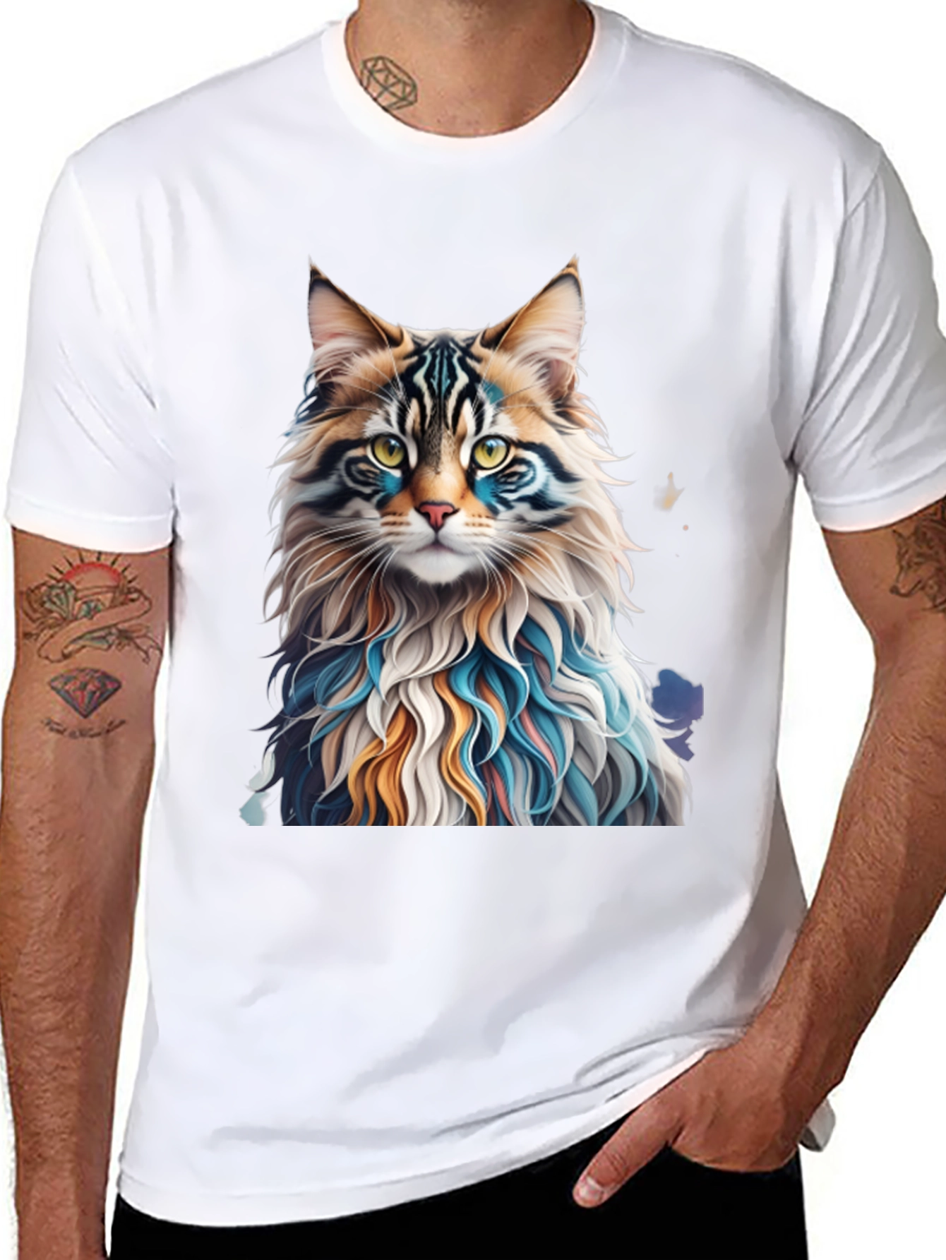 Artistic Cat Graphic Tee - Unique Design