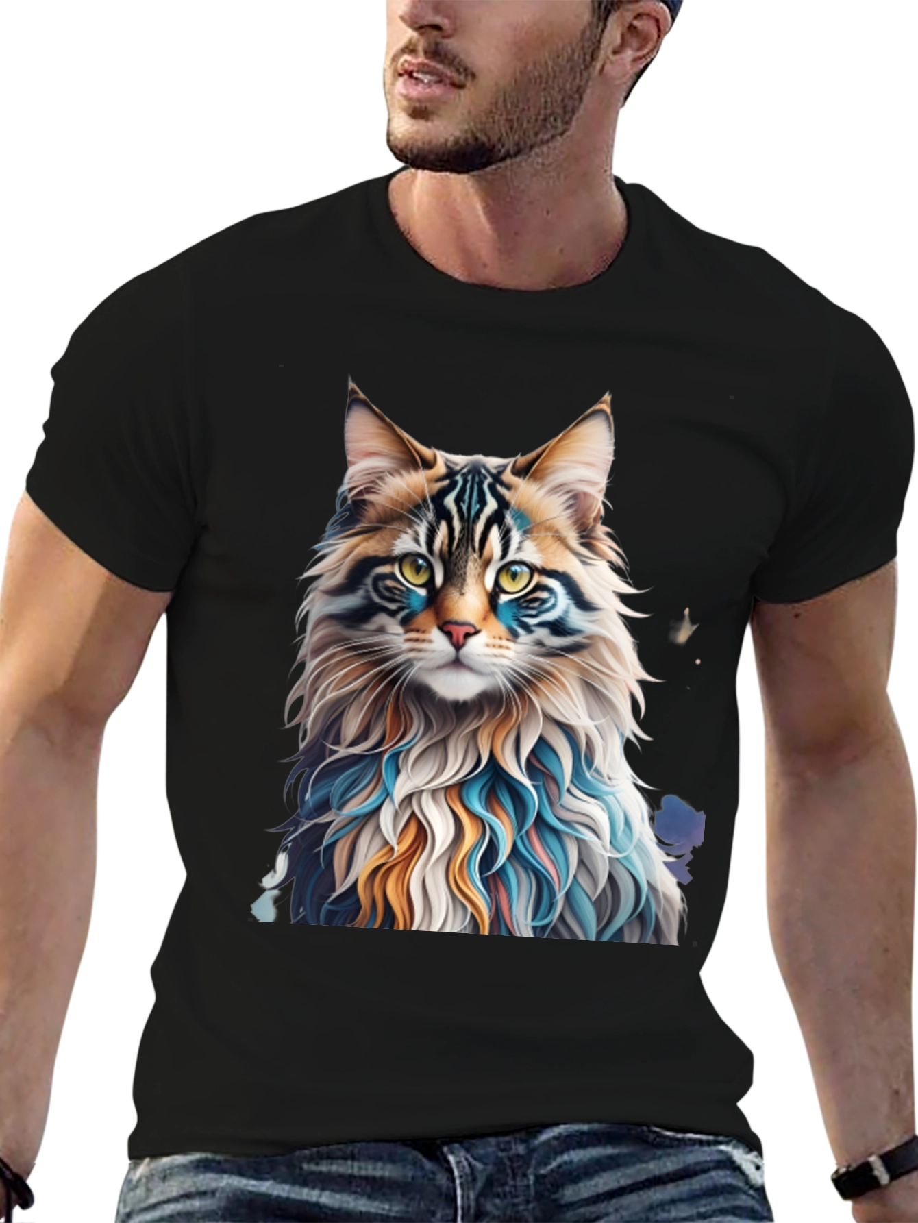 Artistic Cat Graphic Tee - Unique Design