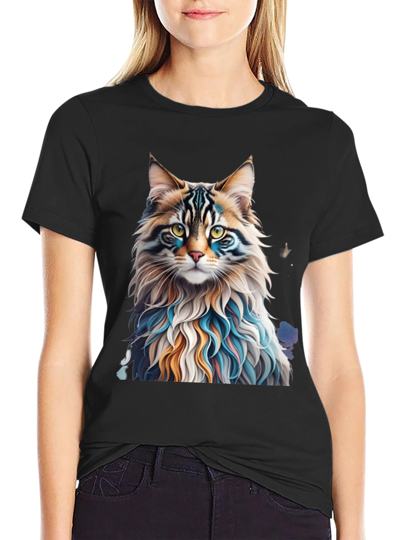 Artistic Cat Graphic Tee - Unique Design