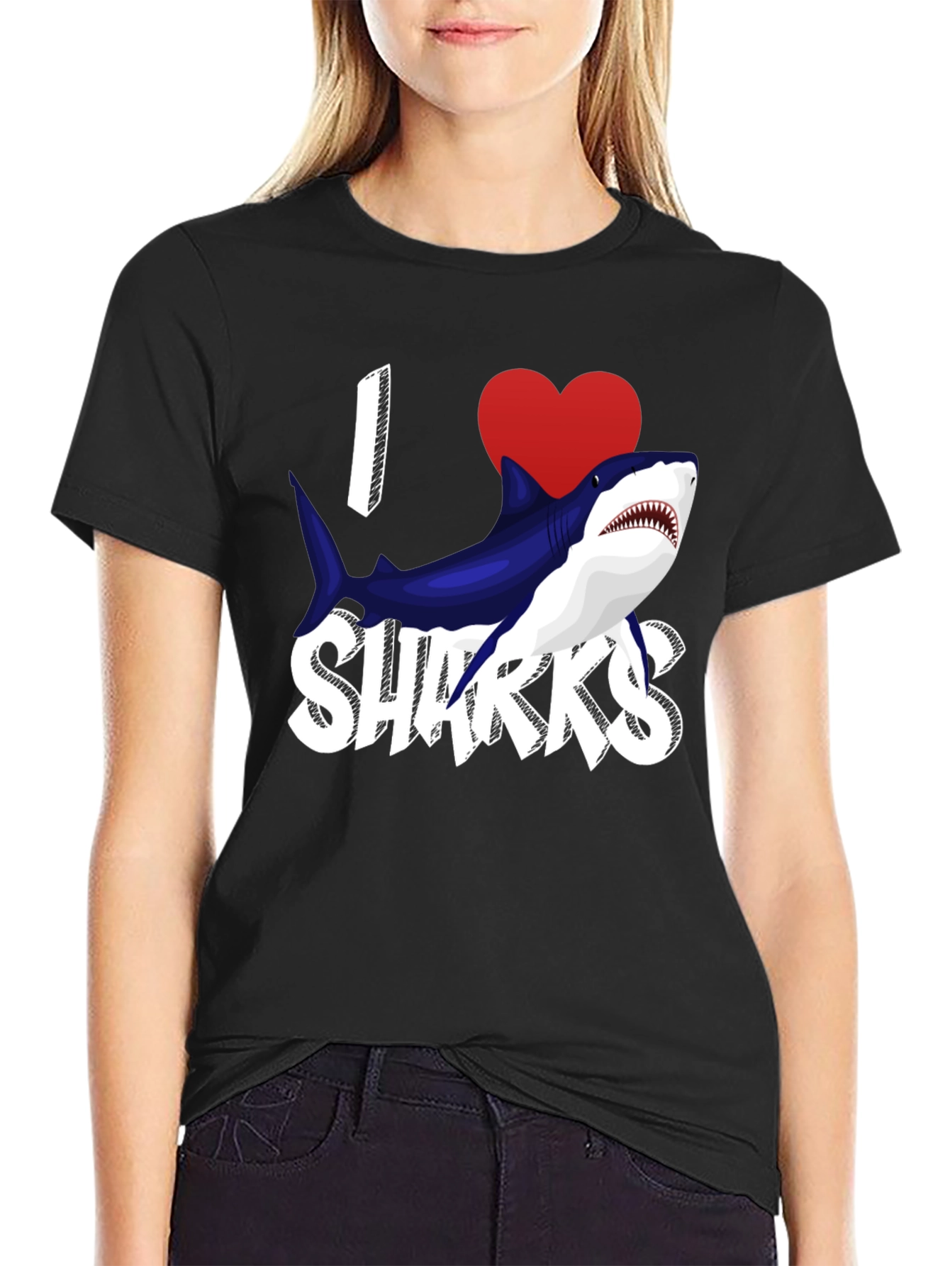 I Heart Sharks Graphic T-Shirt - Black