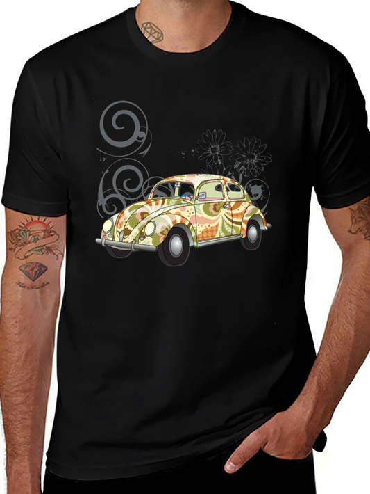 Retro VW Beetle Graphic Tee - Black Cotton T-Shirt