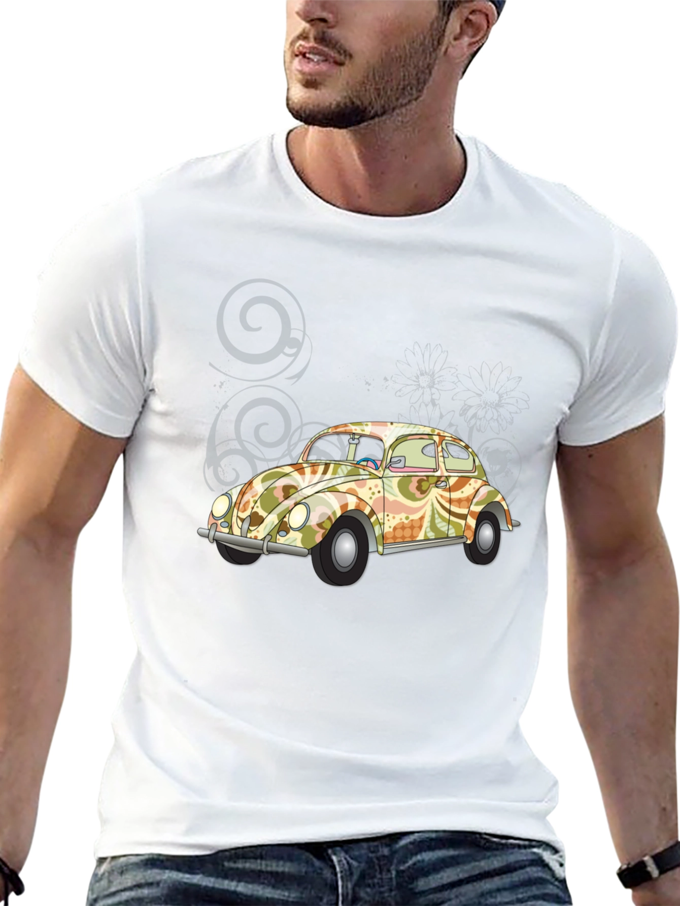 Retro VW Beetle Graphic Tee - Black Cotton T-Shirt