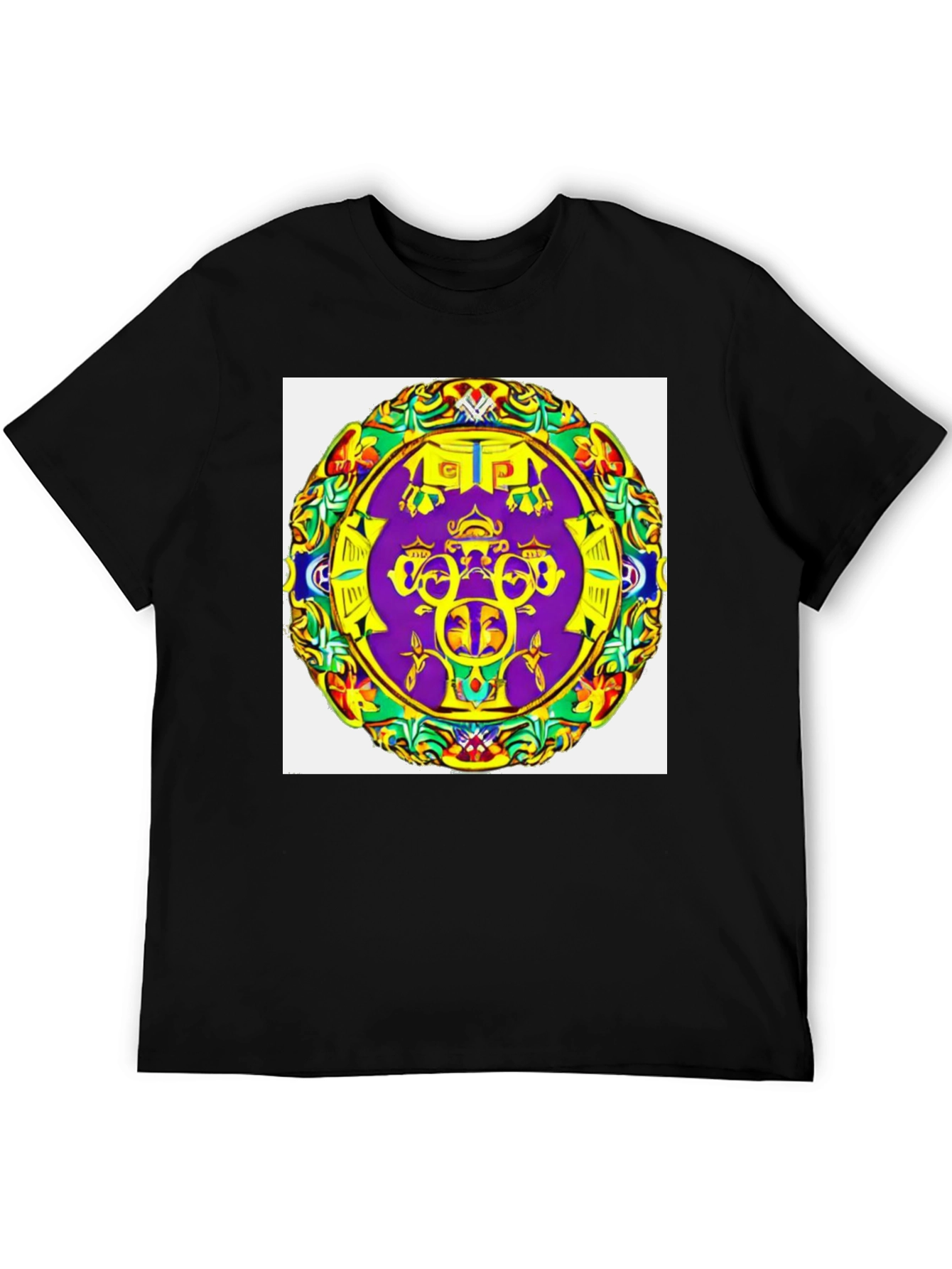 Abstract Mandala Graphic Tee - Black Cotton T-Shirt