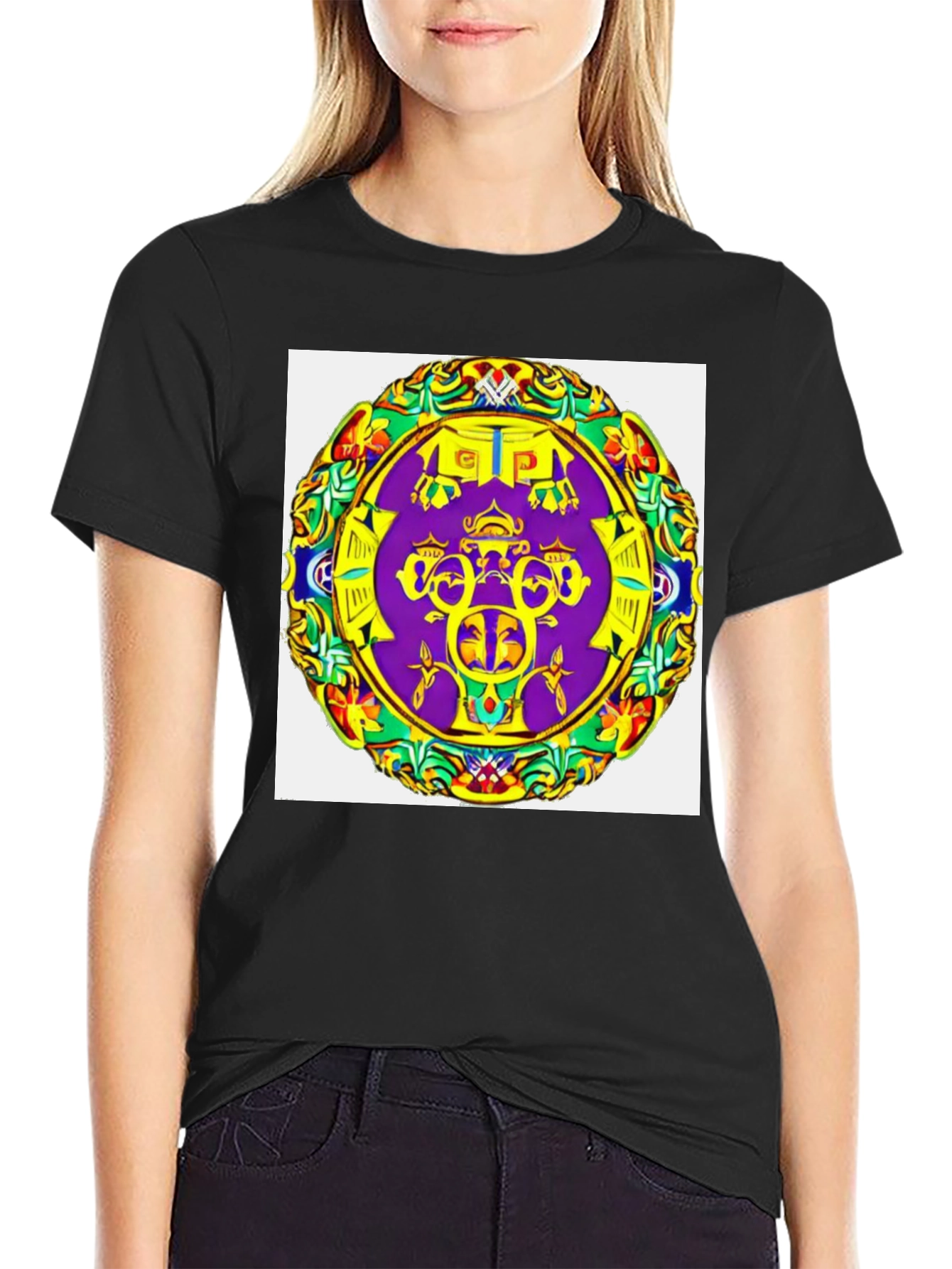 Abstract Mandala Graphic Tee - Black Cotton T-Shirt