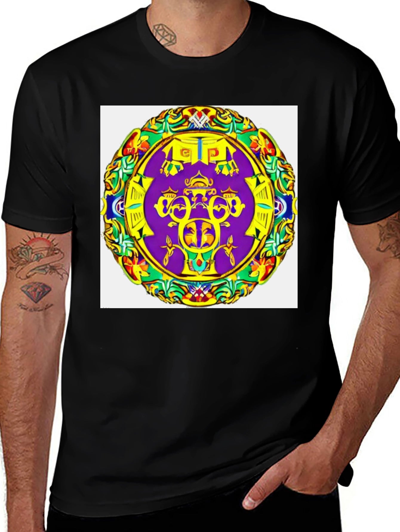 Abstract Mandala Graphic Tee - Black Cotton T-Shirt