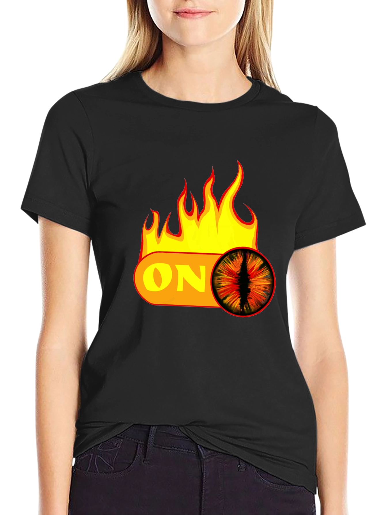 Fiery Eye ON Graphic Black T-Shirt