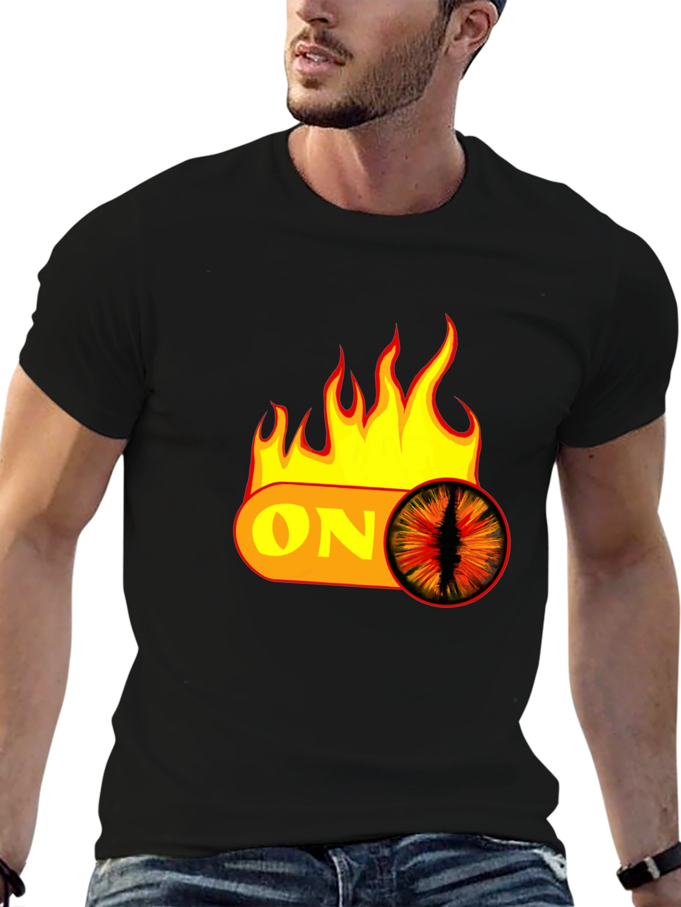Fiery Eye ON Graphic Black T-Shirt