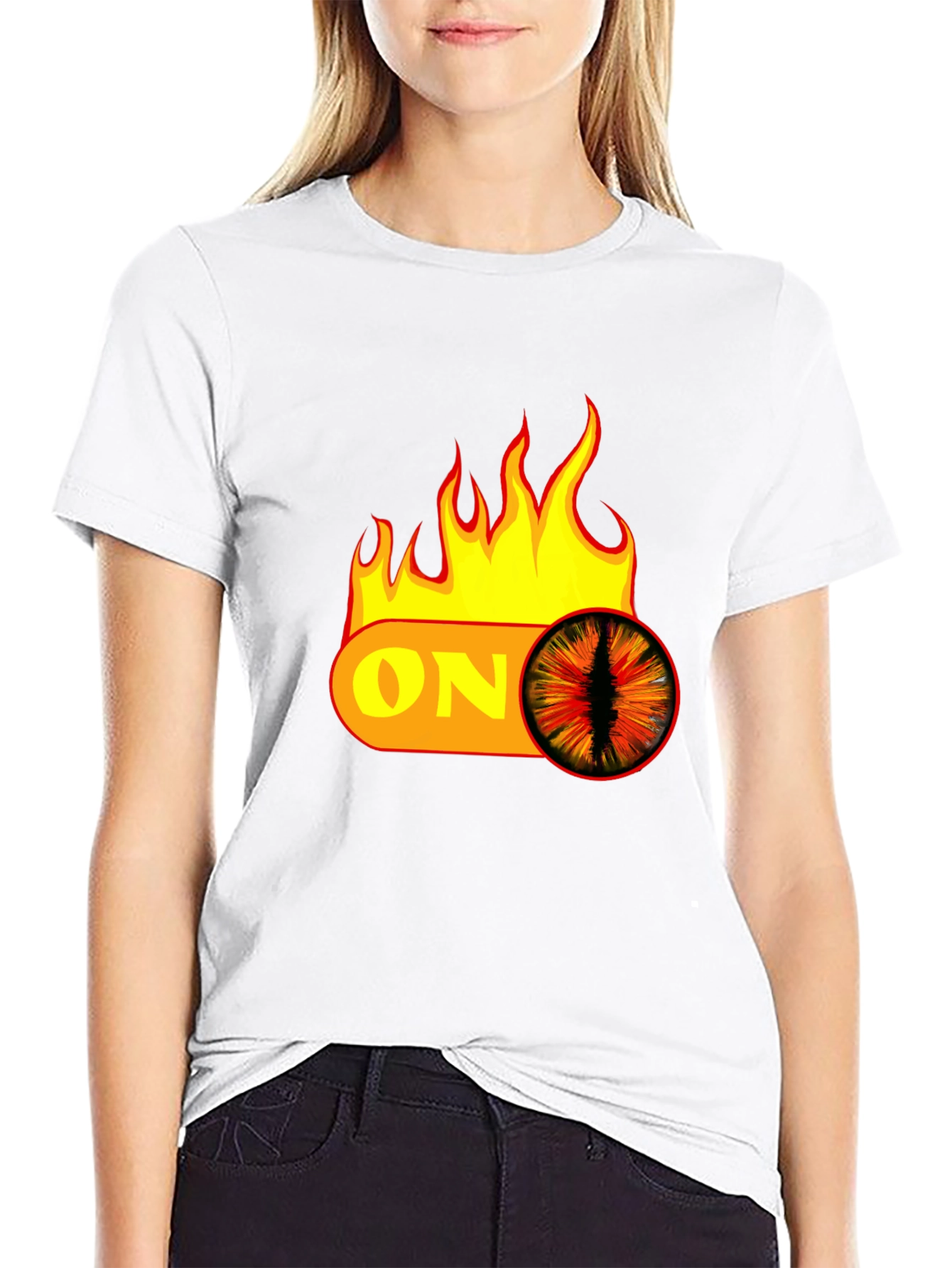 Fiery Eye ON Graphic Black T-Shirt