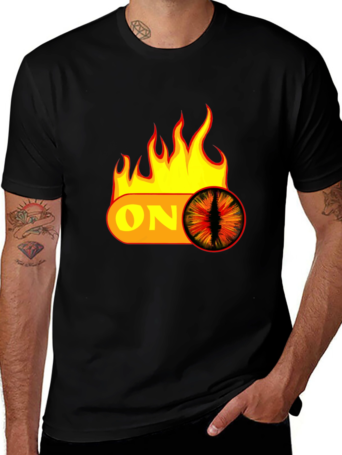 Fiery Eye ON Graphic Black T-Shirt
