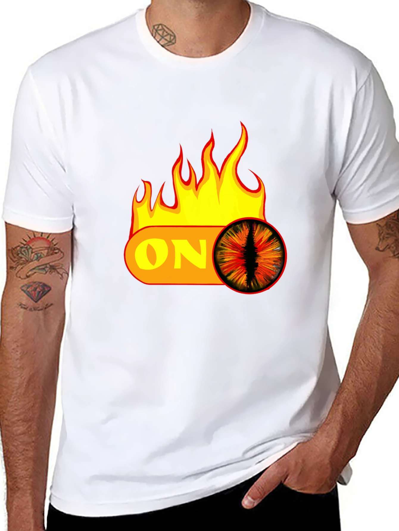 Fiery Eye ON Graphic Black T-Shirt