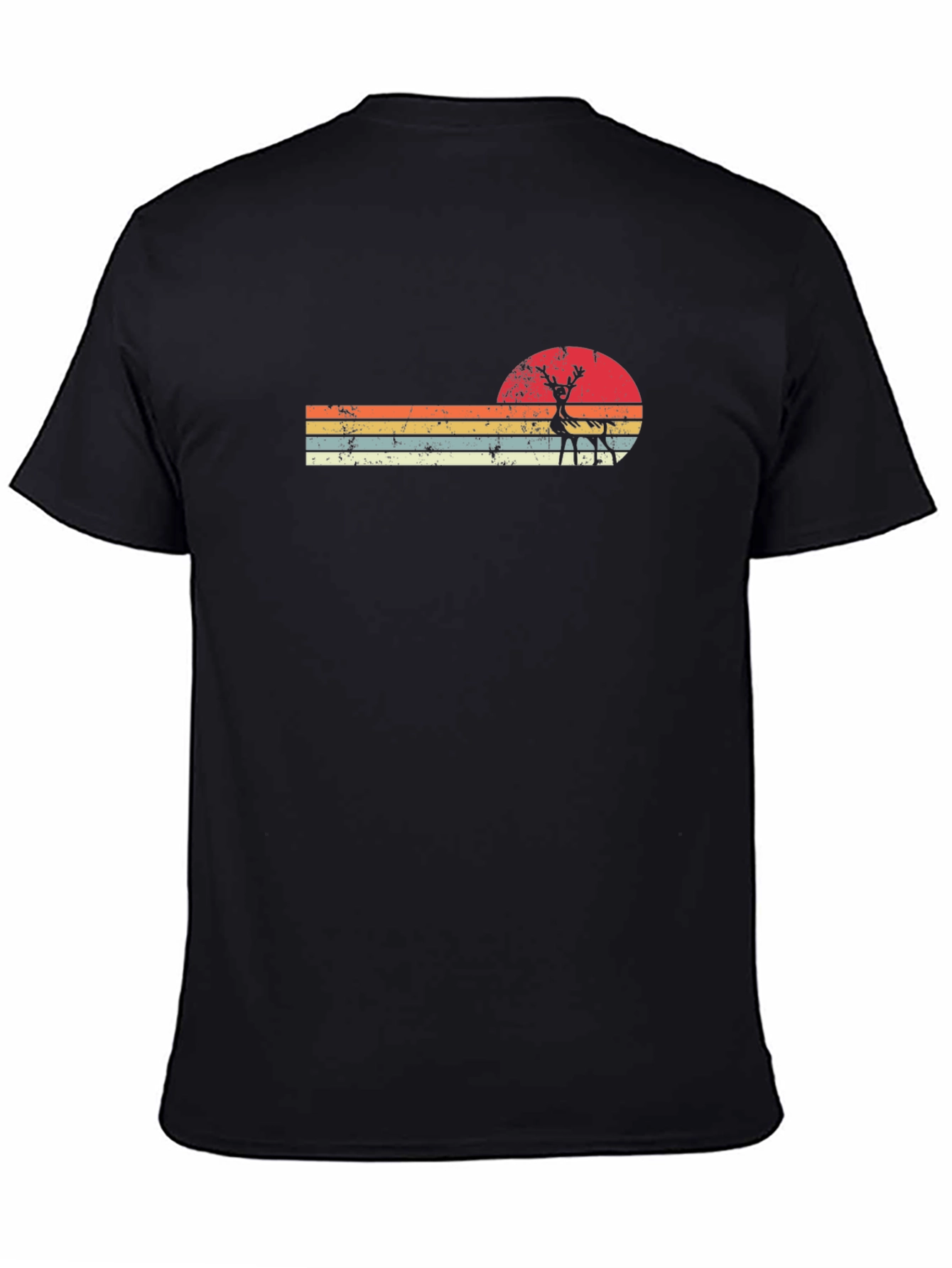 Retro Sunset Deer Graphic Tee - Black
