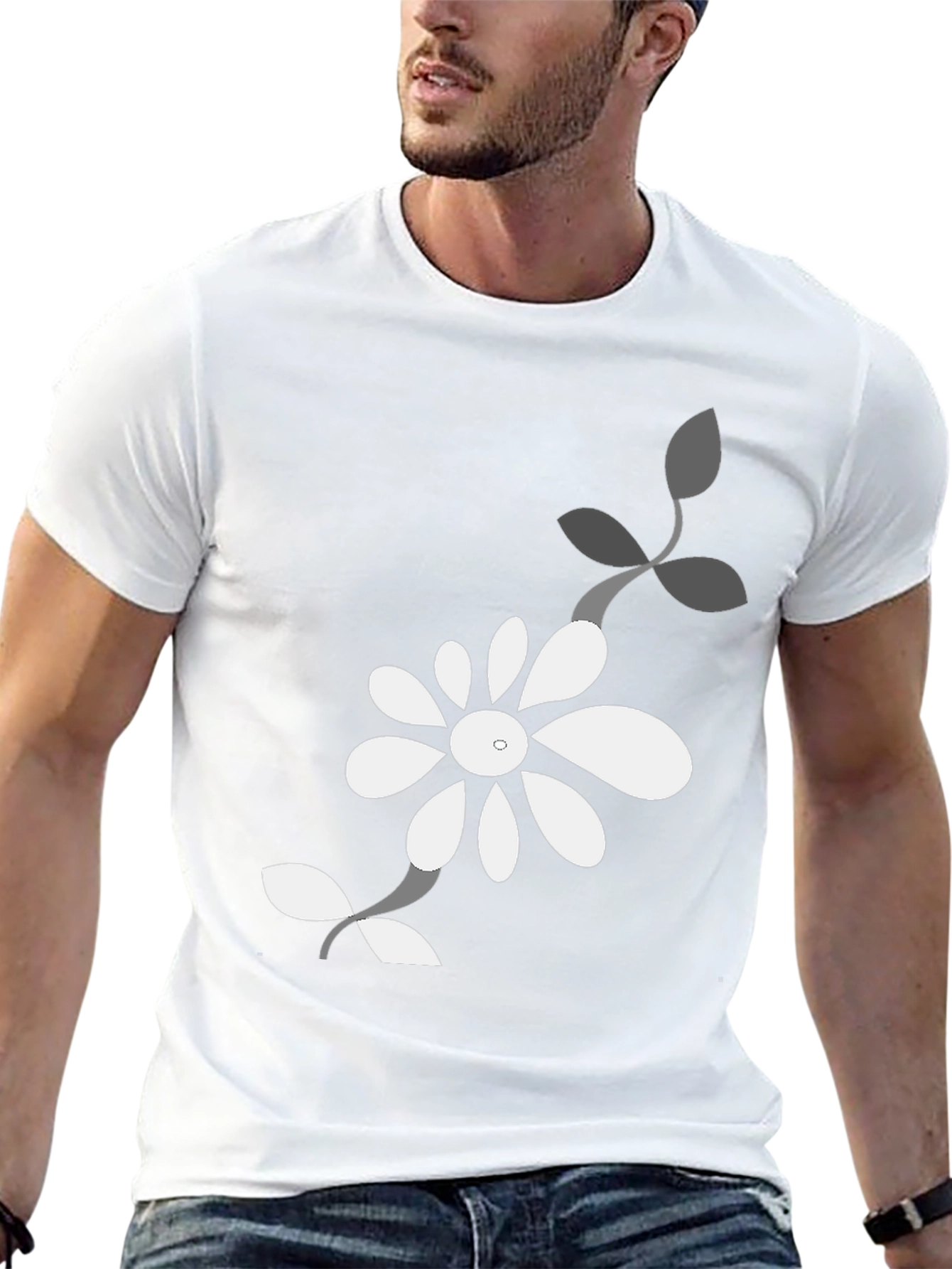 Black Floral Graphic Tee for Men