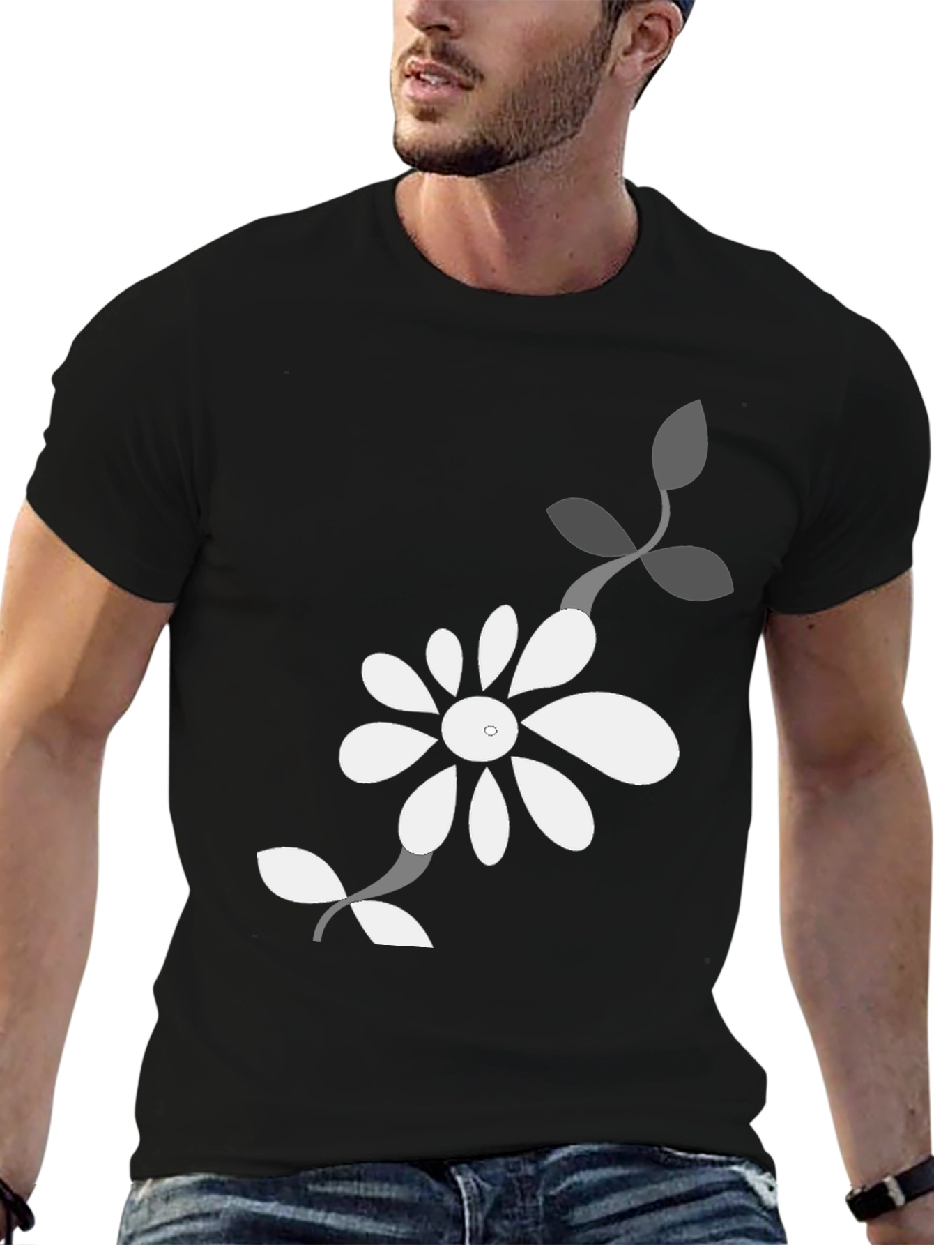 Black Floral Graphic Tee for Men