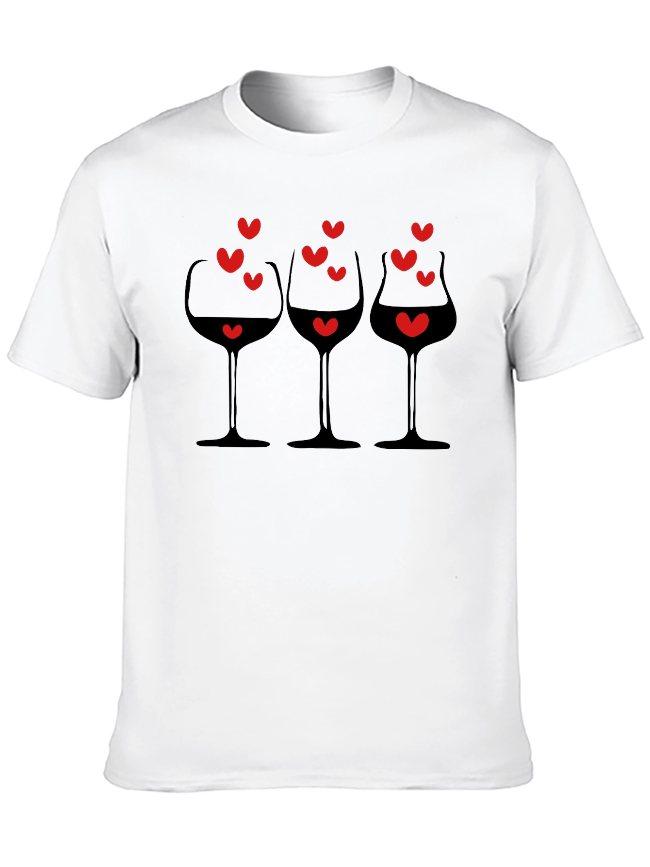 Wine Glasses & Hearts Graphic Black T-Shirt