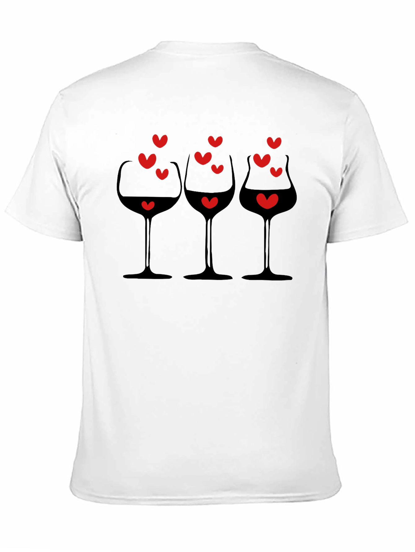 Wine Glasses & Hearts Graphic Black T-Shirt