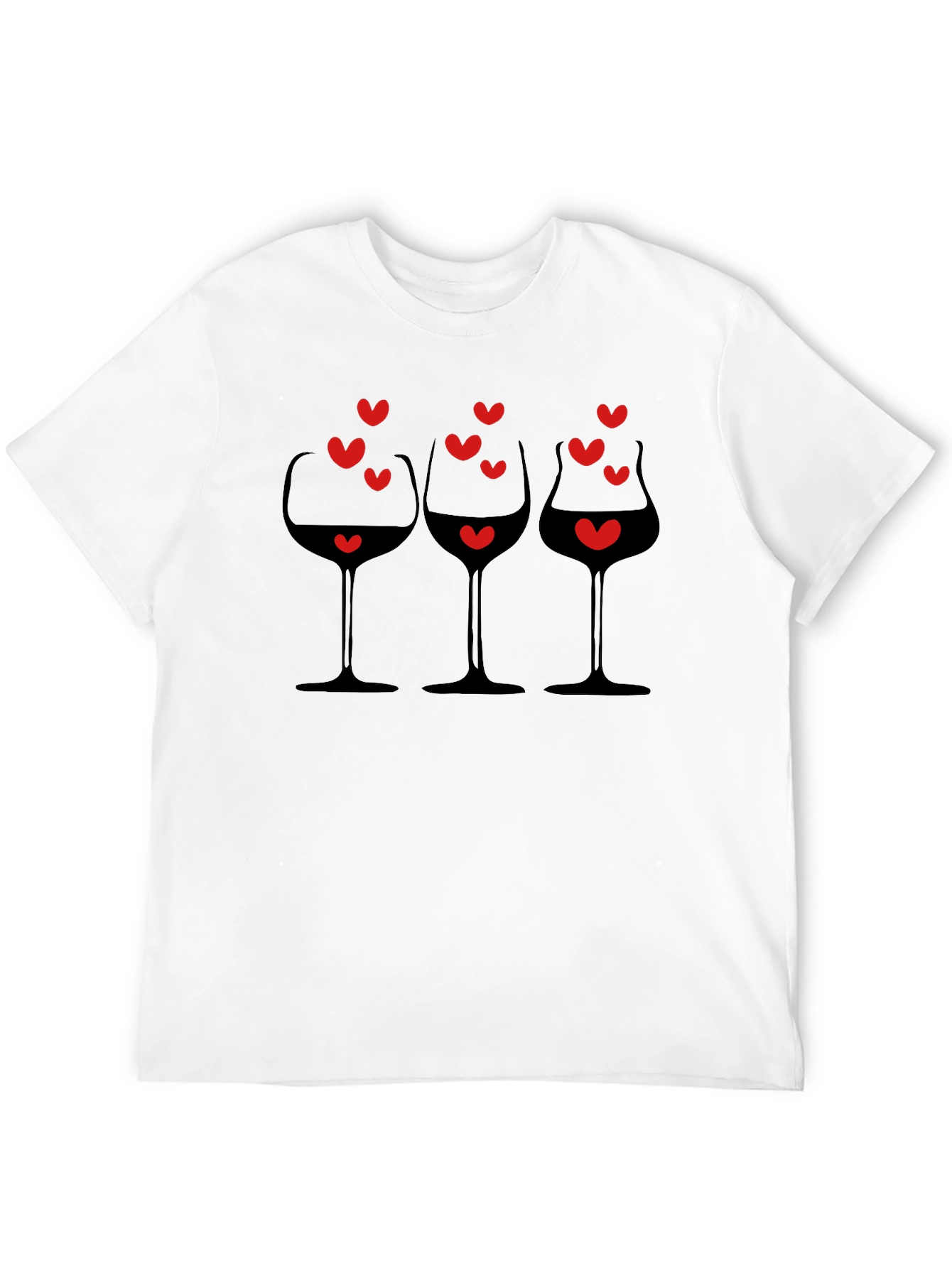 Wine Glasses & Hearts Graphic Black T-Shirt