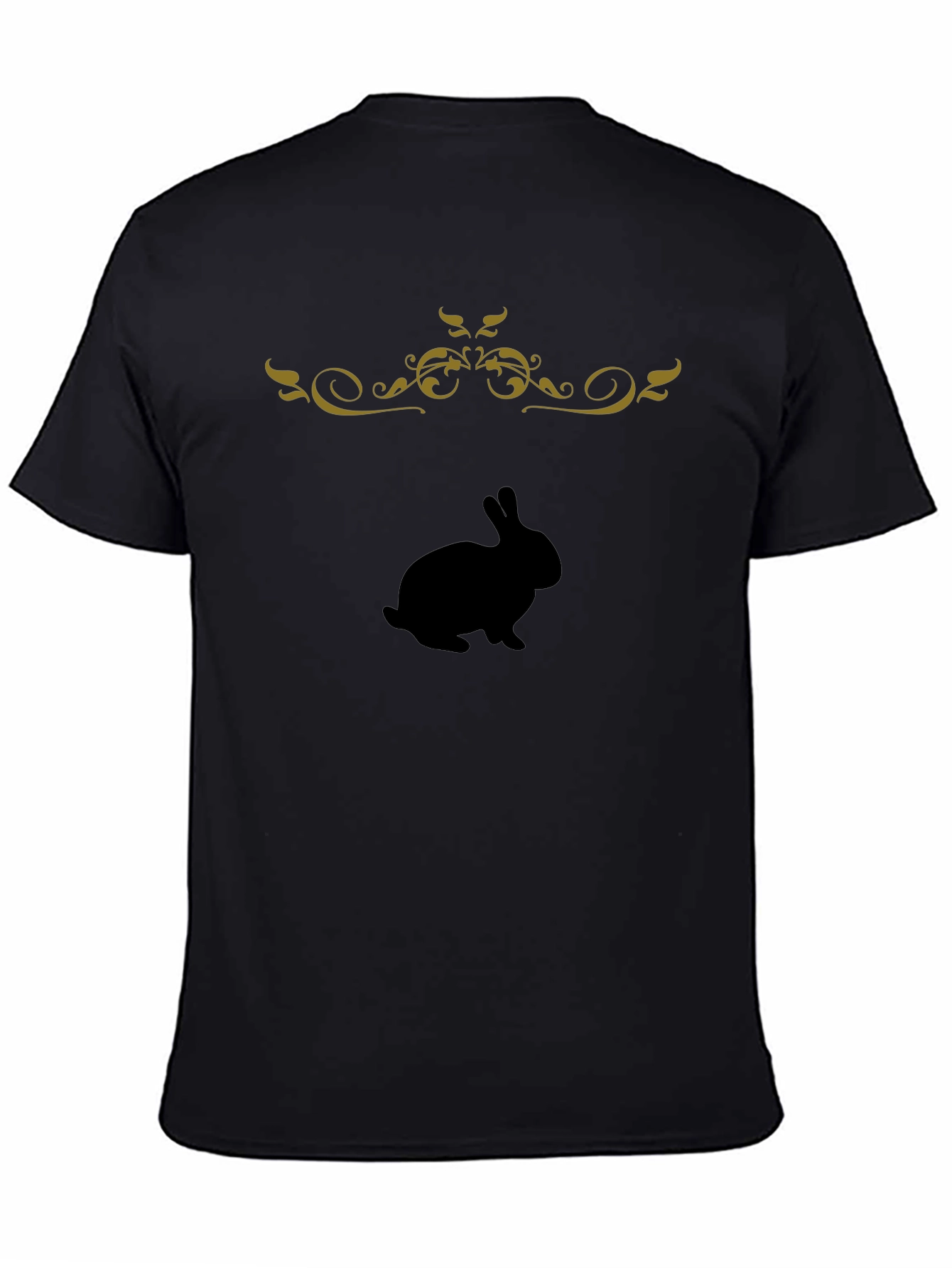 Black T-Shirt with Bunny & Floral Design