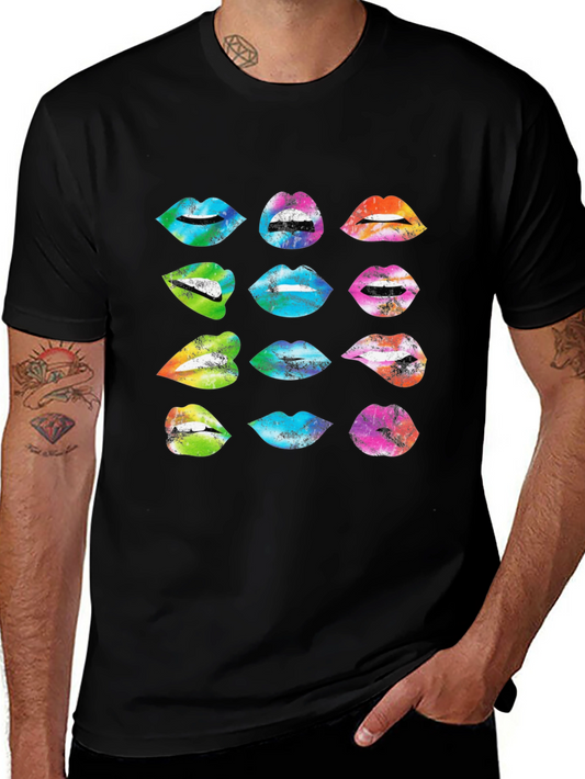 Colorful Lips Graphic Print Tee - Unique Design