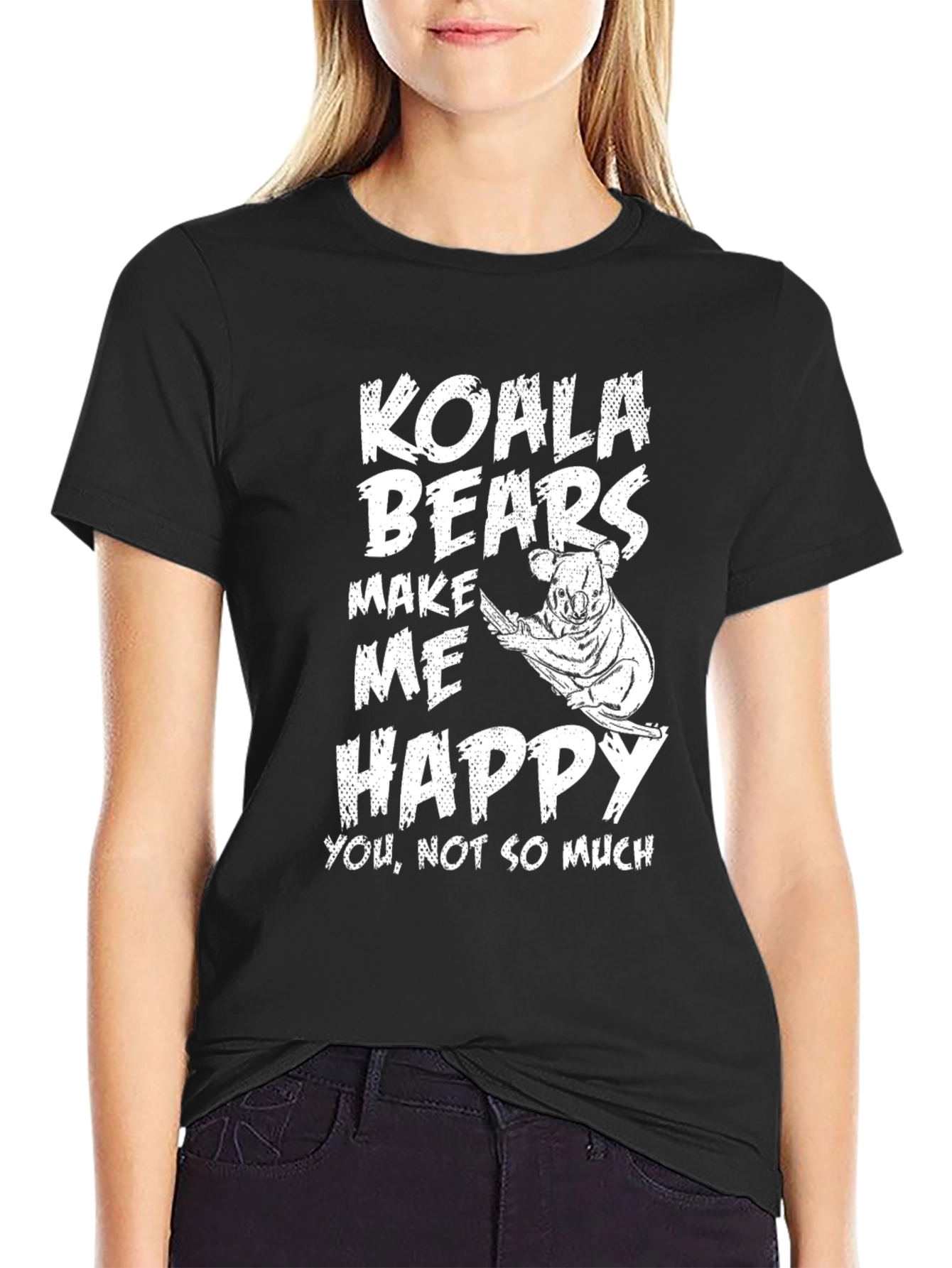 Koala Bears Make Me Happy Black Graphic Tee