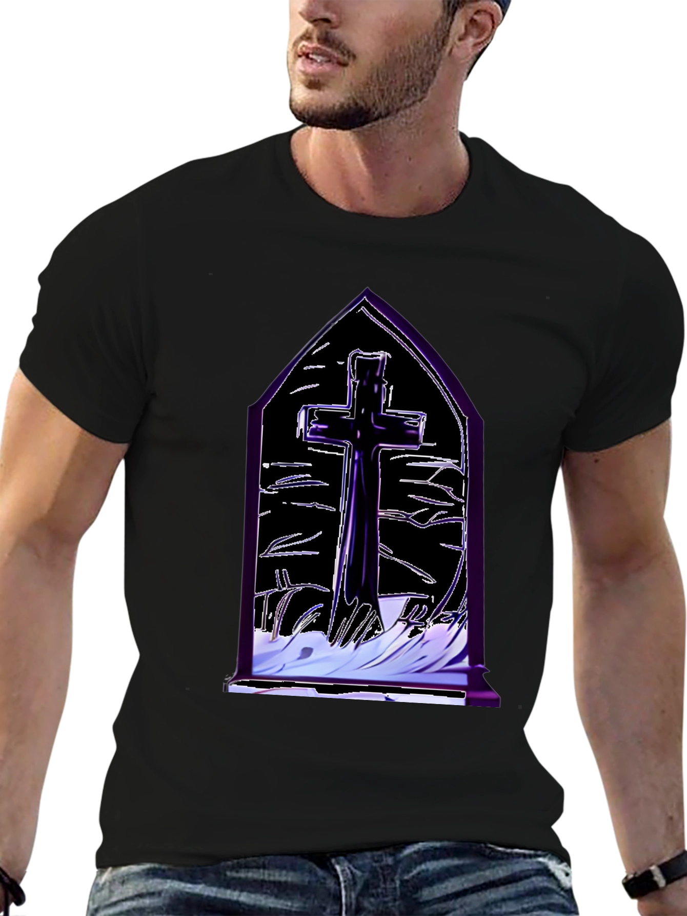 Gothic Cross T-Shirt - Mens Black Graphic Tee