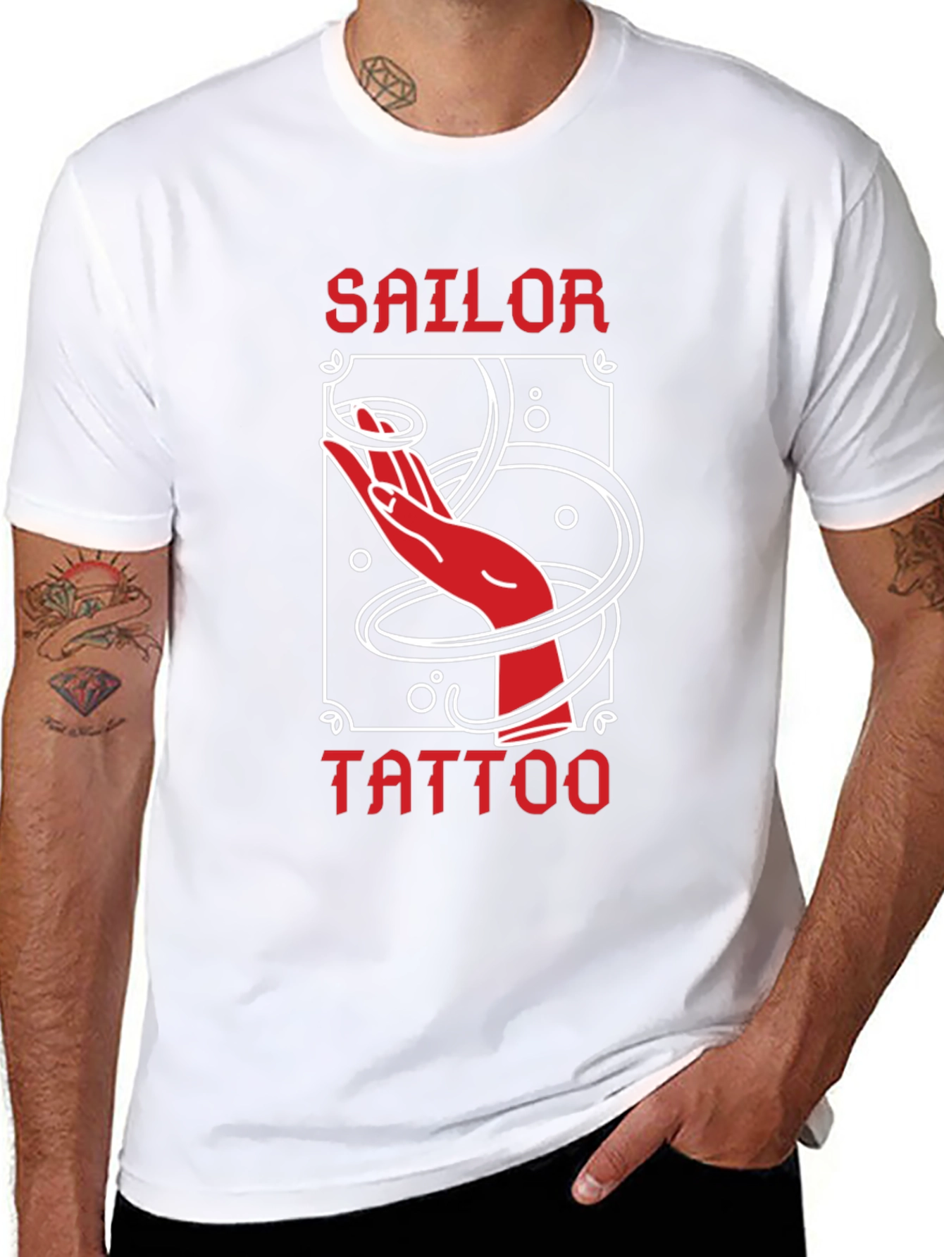 Sailor Tattoo Graphic T-Shirt - Red Hand Design