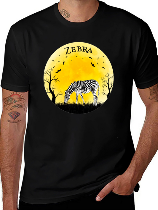 Zebra Moon Graphic Tee - Black Cotton T-Shirt