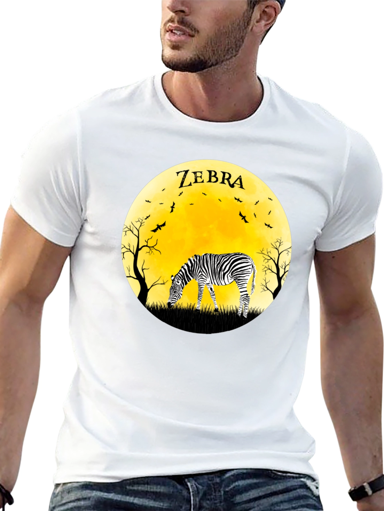 Zebra Moon Graphic Tee - Black Cotton T-Shirt