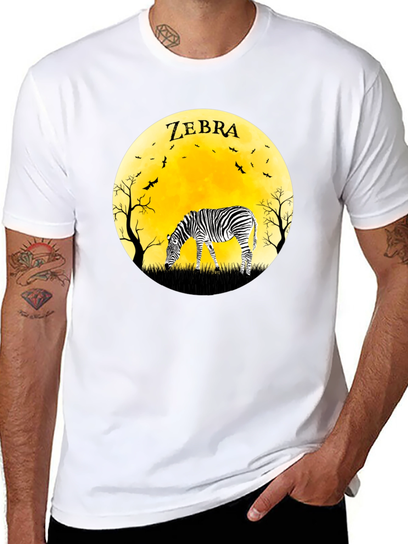 Zebra Moon Graphic Tee - Black Cotton T-Shirt
