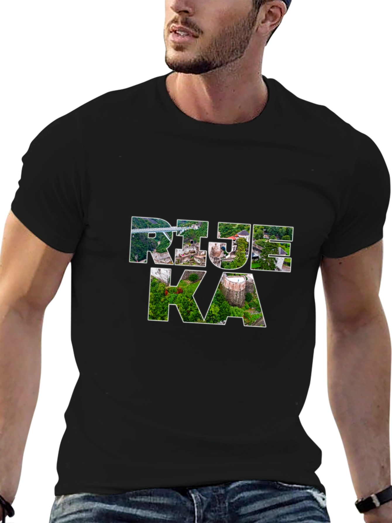 Rijeka Croatia Cityscape Tee - Black Graphic T-Shirt